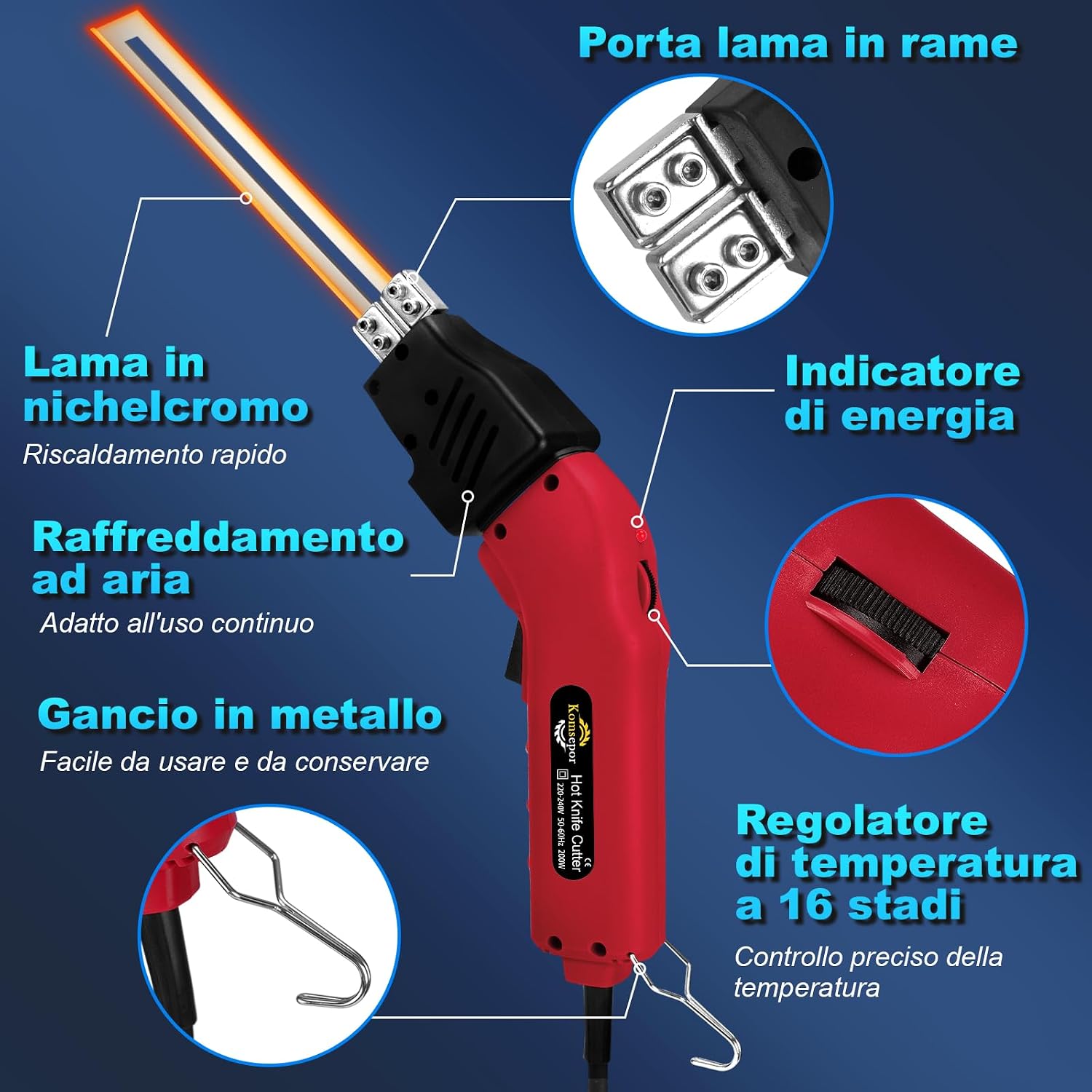 Detalle de Komsepor 200W Taglierina Elettrica a Caldo per Schiuma con 4 Lame Nickel-Cromo