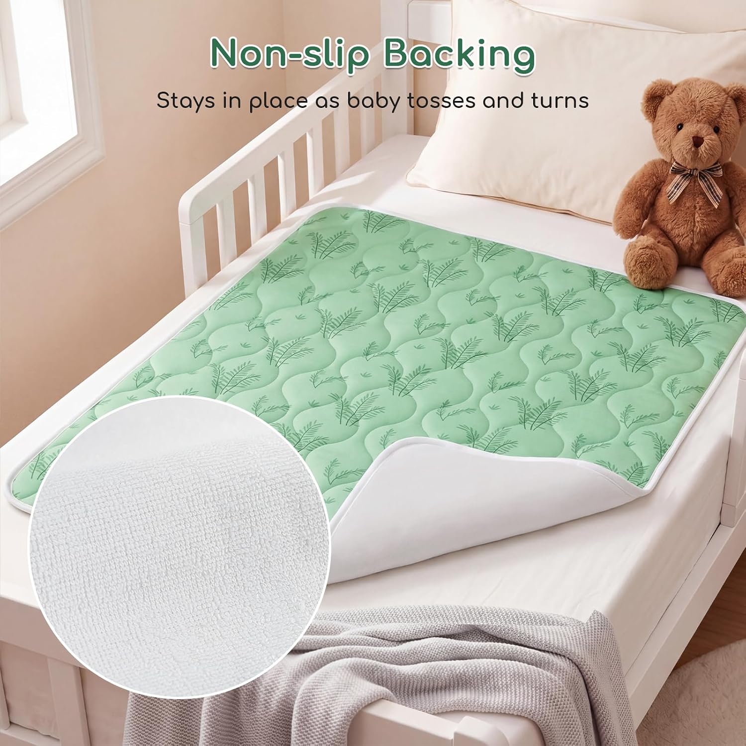 Thumbnail 6 de Yukkidds 2 Pack Potty Training Bed Pads (75 x 90 cm) – Waterproof, Washable Mattress Protector for Kids, Green Elephant