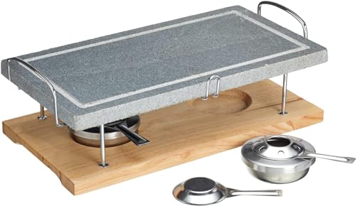 Detalle de Artesà Hot Stone Grill Da Tavolo in Pietra per Bistecche, Frutti di Mare e Verdure – Gourmet Grill 41,5 x 22 x 15 cm (Marmo/Legno)