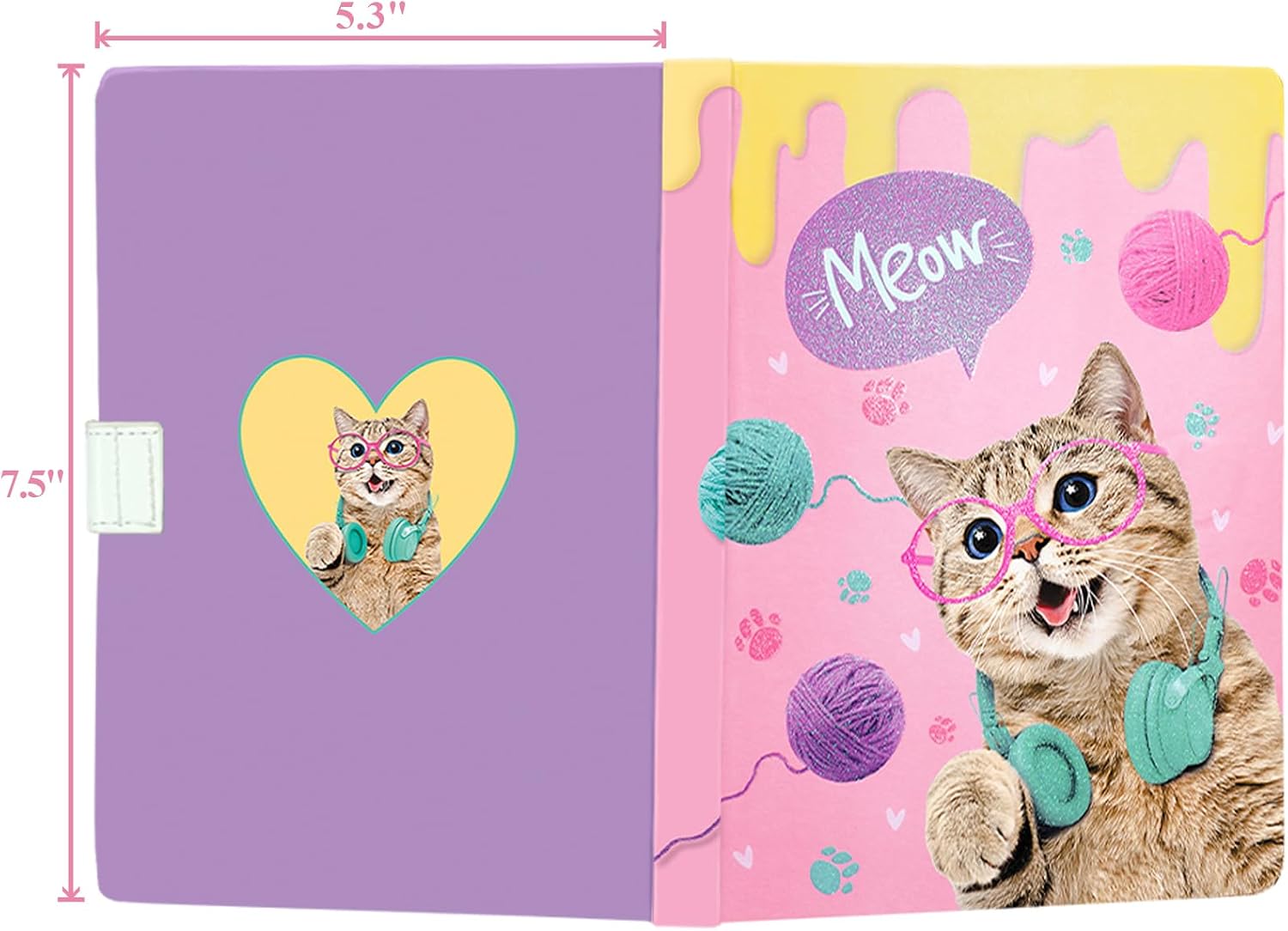 Detalle de DWIYITTN Pink Cat Journal for Girls, 192 Lined Pages, Hardcover and Pen