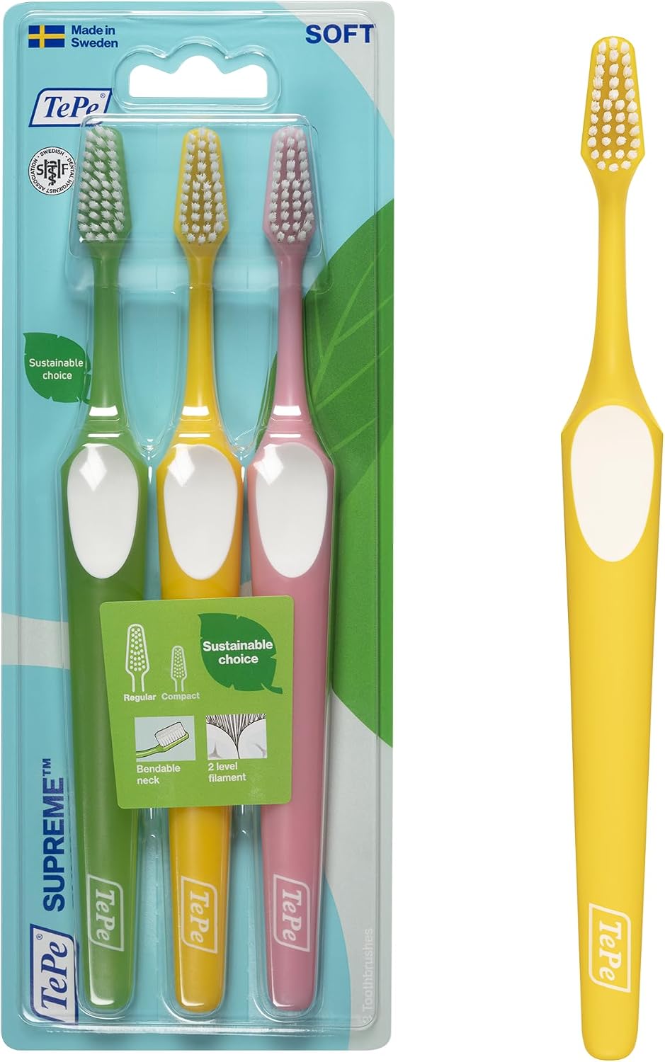Detalle de Spazzolino TePe Supreme Soft 3pz: pulizia delicata ma efficace con setole su due livelli