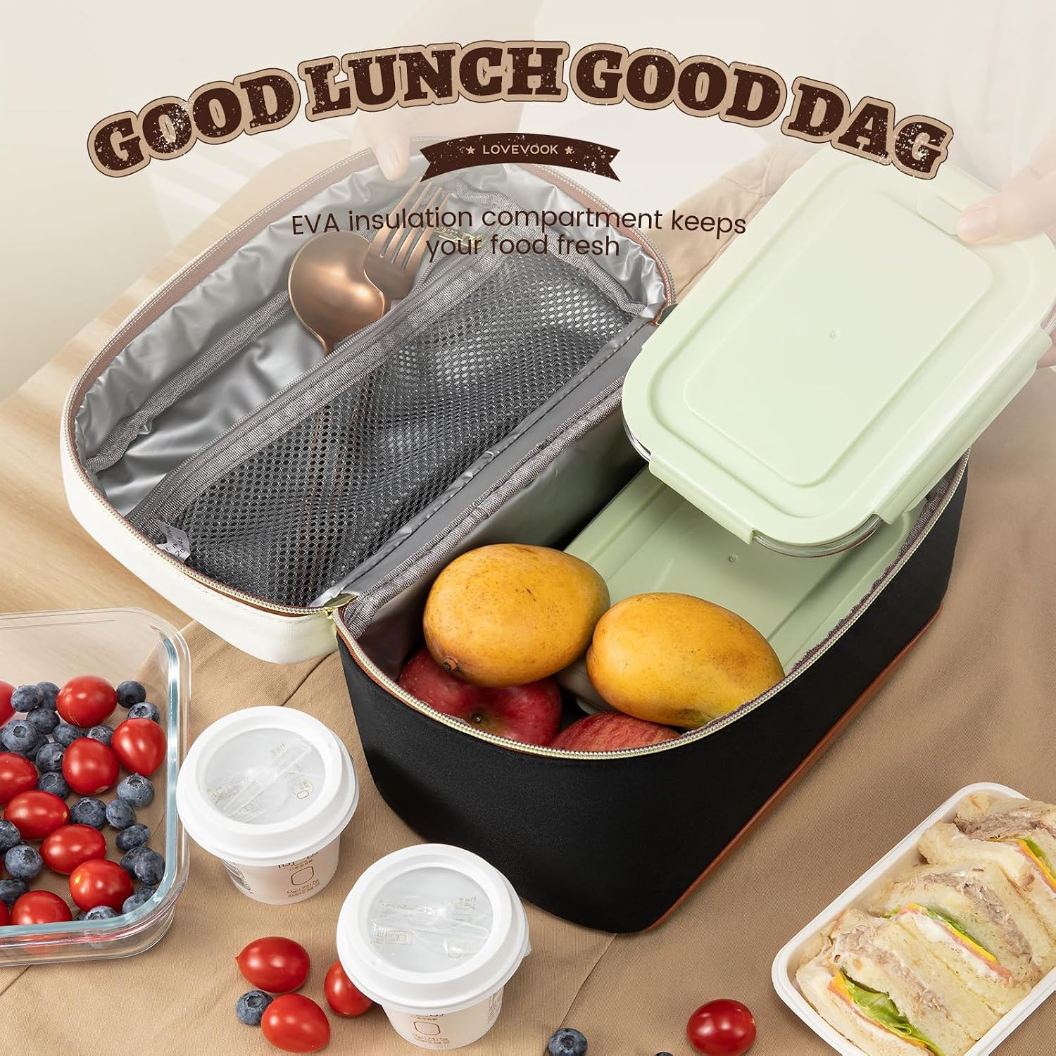 Detalle 2 de LOVEVOOK Insulated Lunch Bag for Women Lunch Tote with Adjustable Strap