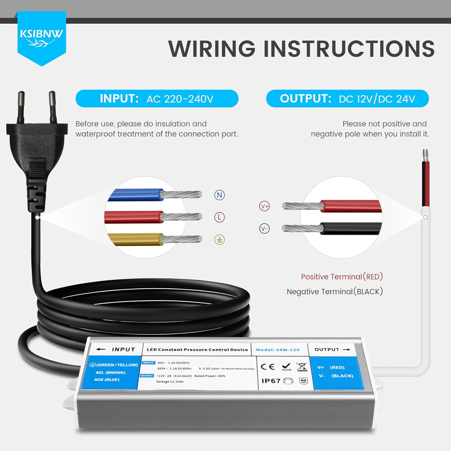Thumbnail 4 de KSIBNW Trasformatore LED 12V 6W (alimentatore IP67) con spina UE e uscita DC 12V 0,5A