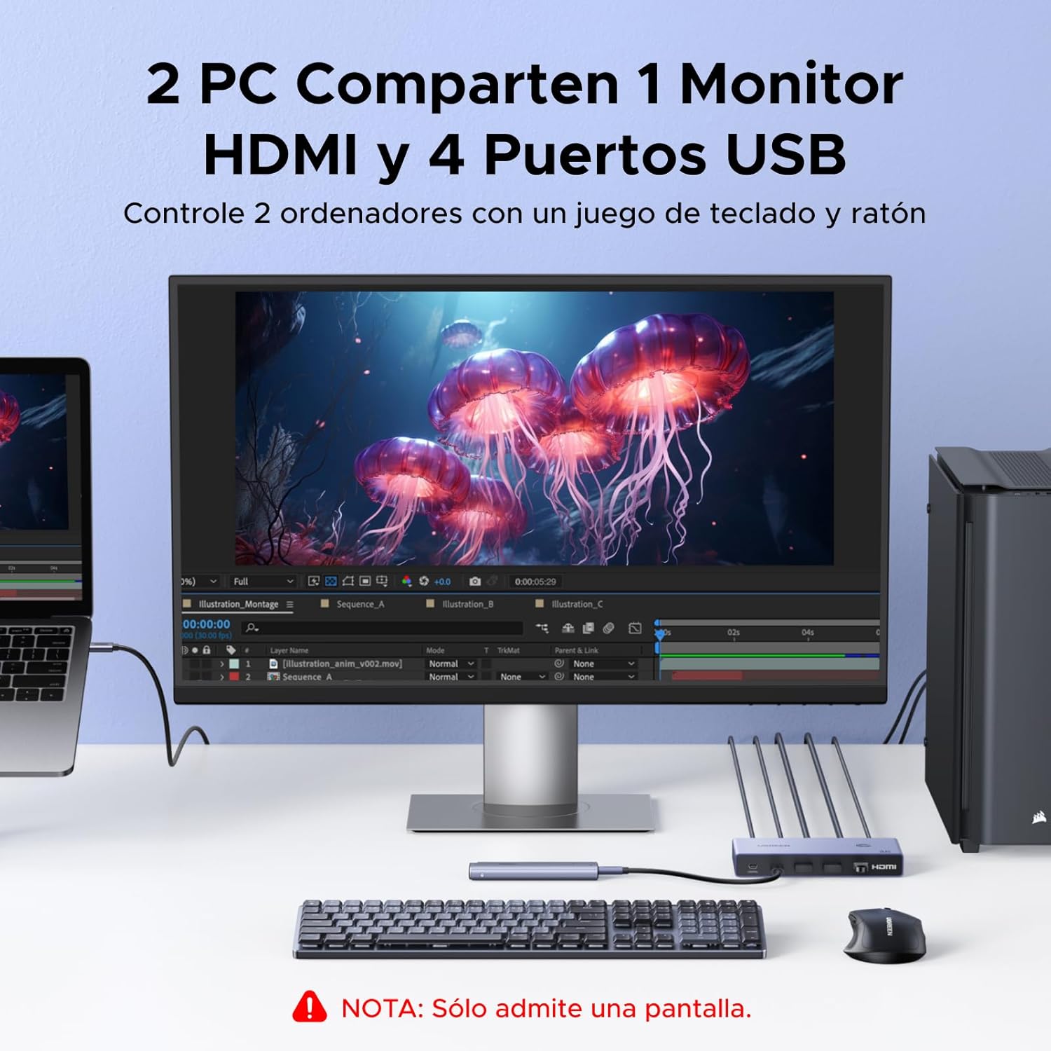 Thumbnail 2 de UGREEN KVM Switch HDMI USB-C 4K 60Hz 2 Entradas 🖥