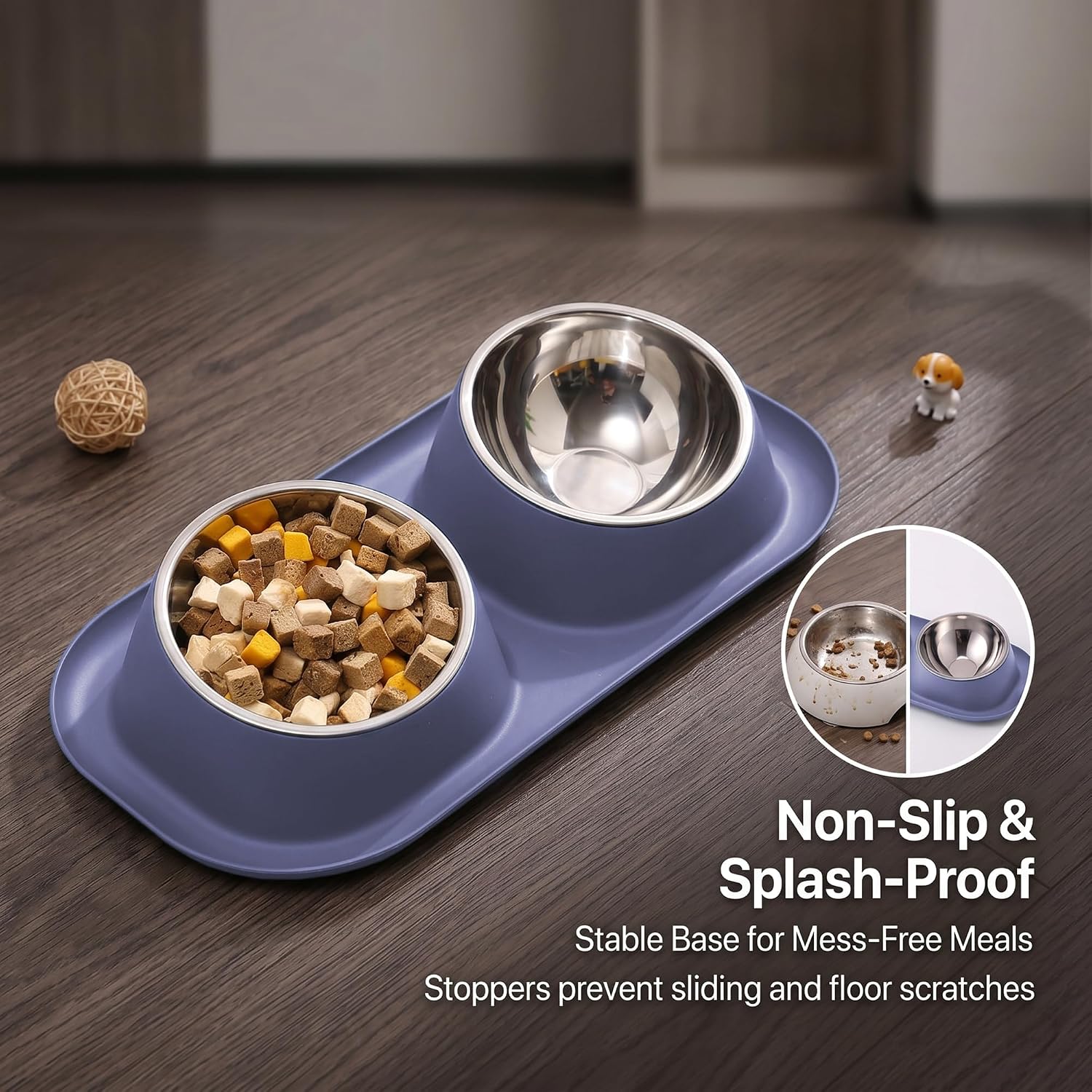 Detalle 2 de Suhaco Raised Double Dog Bowl with Stainless Steel Bowls – Grey