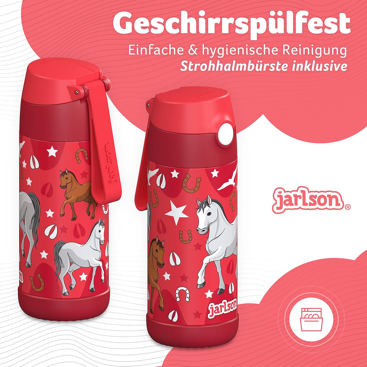 Thumbnail 3 de Jarlson Trinkflasche Kinder Edelstahl Charli mit Strohhalm – 350 ml, auslaufsicher, TÜV-geprüft