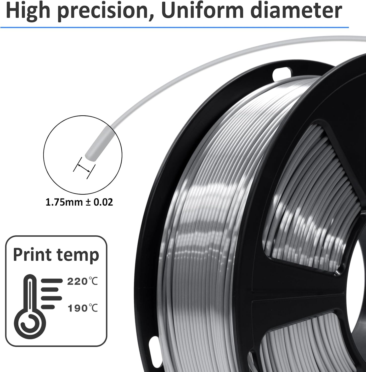 Detalle de GIANTARM Silk Metallic Silver PLA Filament, 1.75mm, 1kg Spool