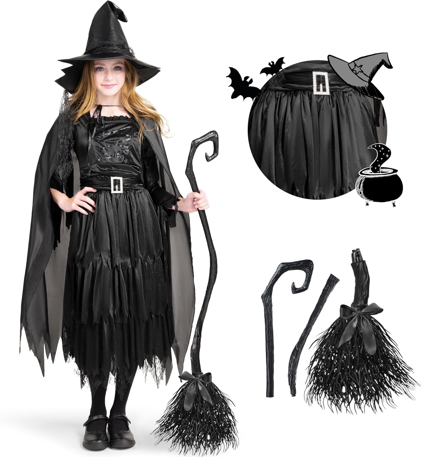 Detalle de Spooktacular Creations Classic Kids Witch Costume, Black Gothic Dress
