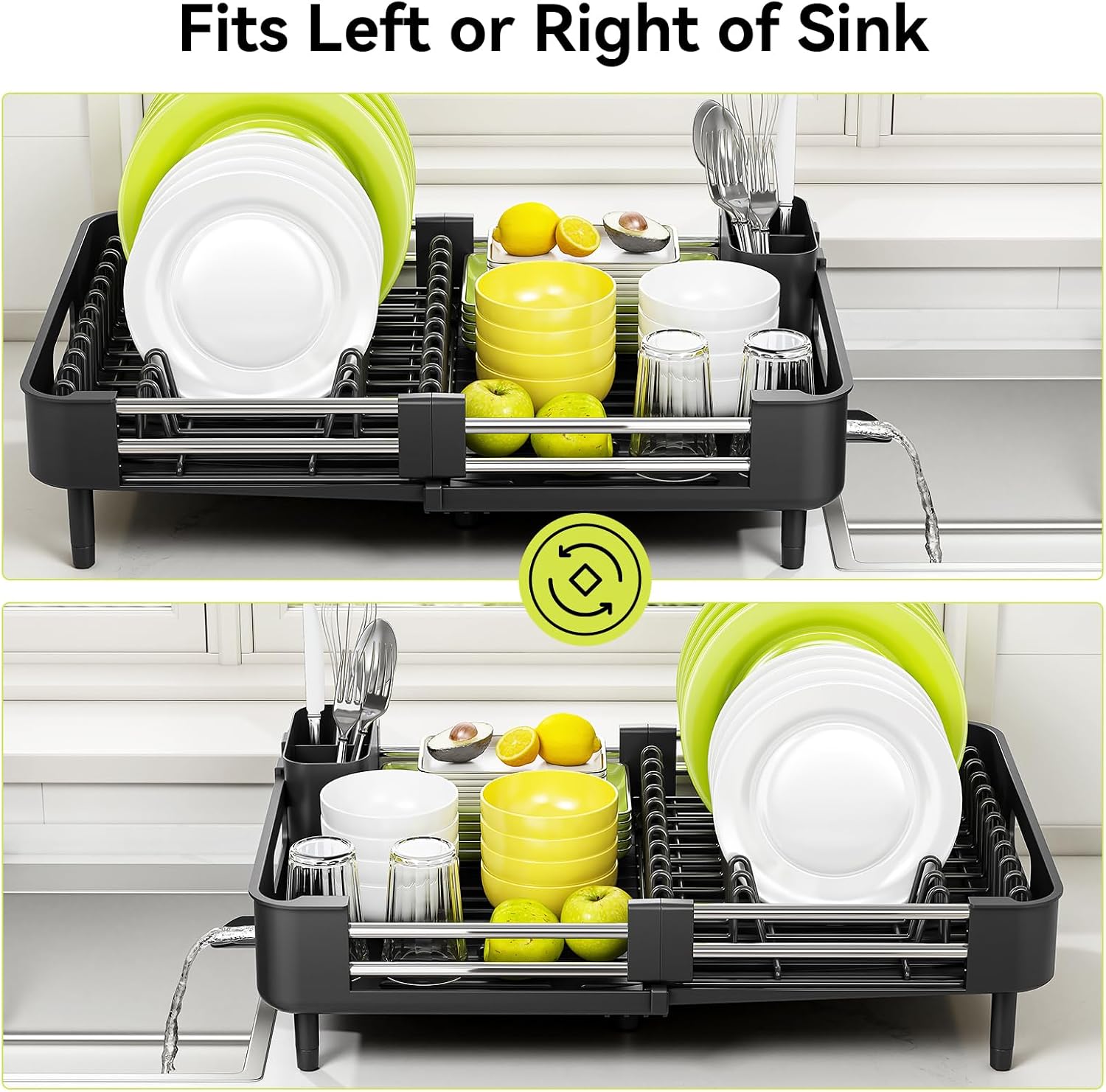 Thumbnail 6 de Urackify Extendable Stainless Steel Dish Rack, Black, with Swivel Drain Spout