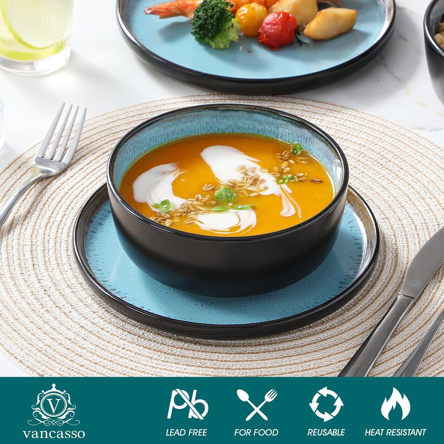 Detalle 2 de vancasso Amber VC-AMBER-B-24-LDP Stoneware Dinner Plates, Set of 6, Blue