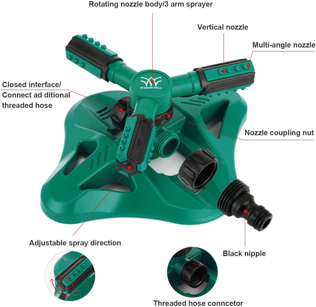 Thumbnail 1 de WISDOMWELL Garden Sprinkler: 360° Rotating 3-Arm Irrigation for Large Lawns