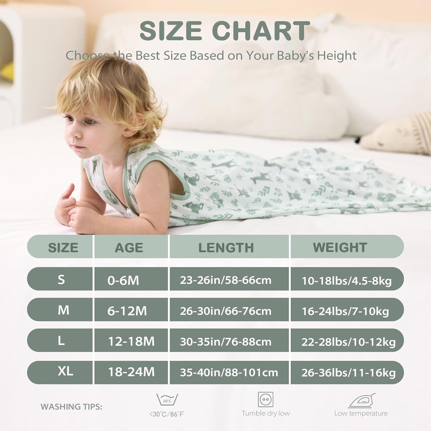 Thumbnail 4 de Mosebears Baby Summer Sleeping Bag 0.5 Tog 0-6 Months (2 Pack, Green, Size S)