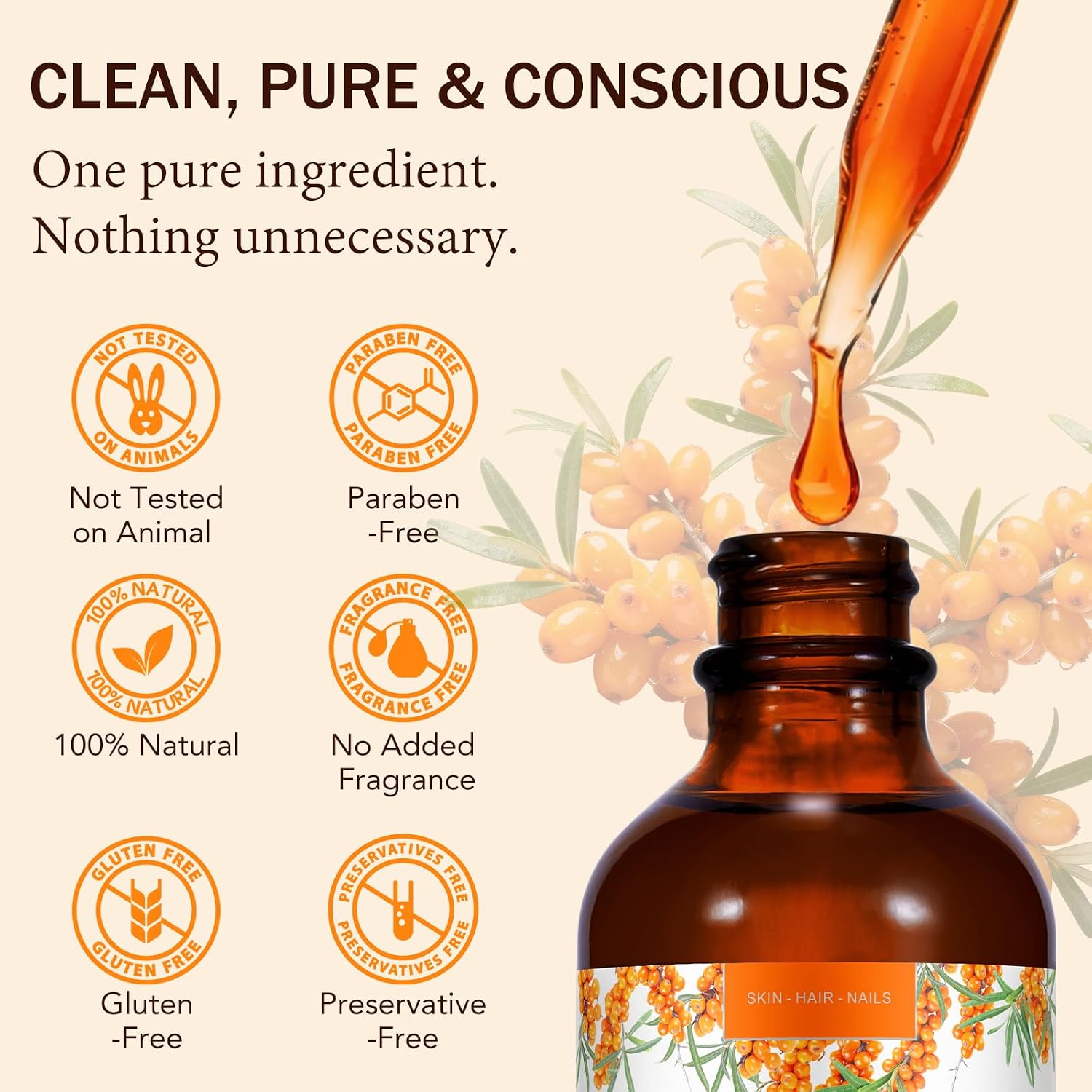 Detalle de timlasa Sea Buckthorn Oil, 100% Pure Cold-Pressed Unrefined, 60 mL