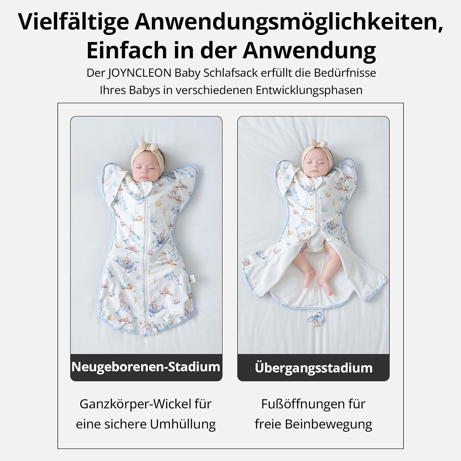 Thumbnail 2 de JOYNCLEON Sacco Nanna Neonato 0,5 TOG con fascuatura e apertura autoconsolante per sonno 0-6 mesi (4–7,5 kg)