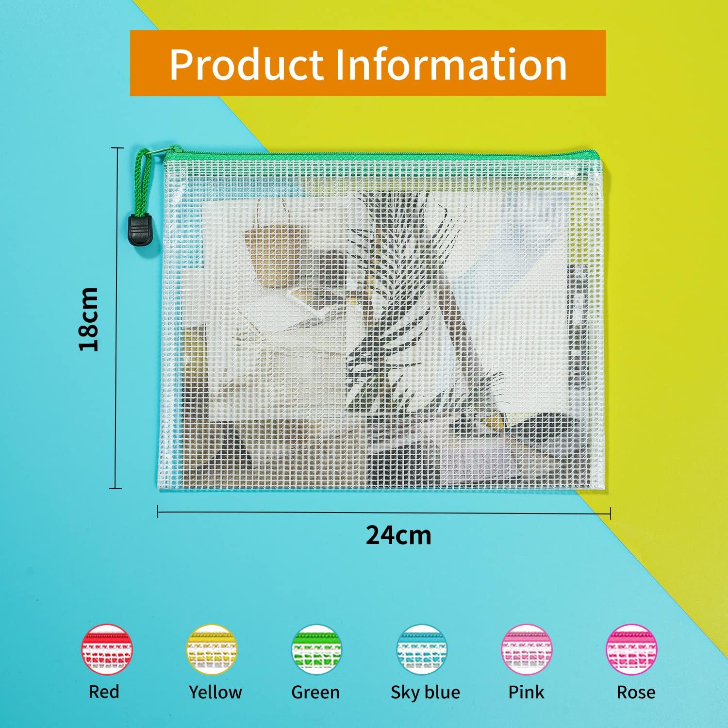 Detalle 2 de A5 Plastic Zip Wallets - 12PCS A5 Zip Lock Bags Plastic Document Folders Zipper File Bags Waterproof Mesh Zipper Pouch for School Office Supplies, Receipts, Household Bills, Cosmetics Travel Storage