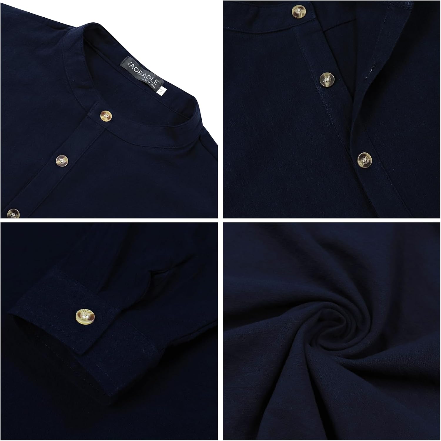 Thumbnail 4 de YAOBAOLE chemise lin coton homme à manches longues Henley – style décontracté pour l’été
