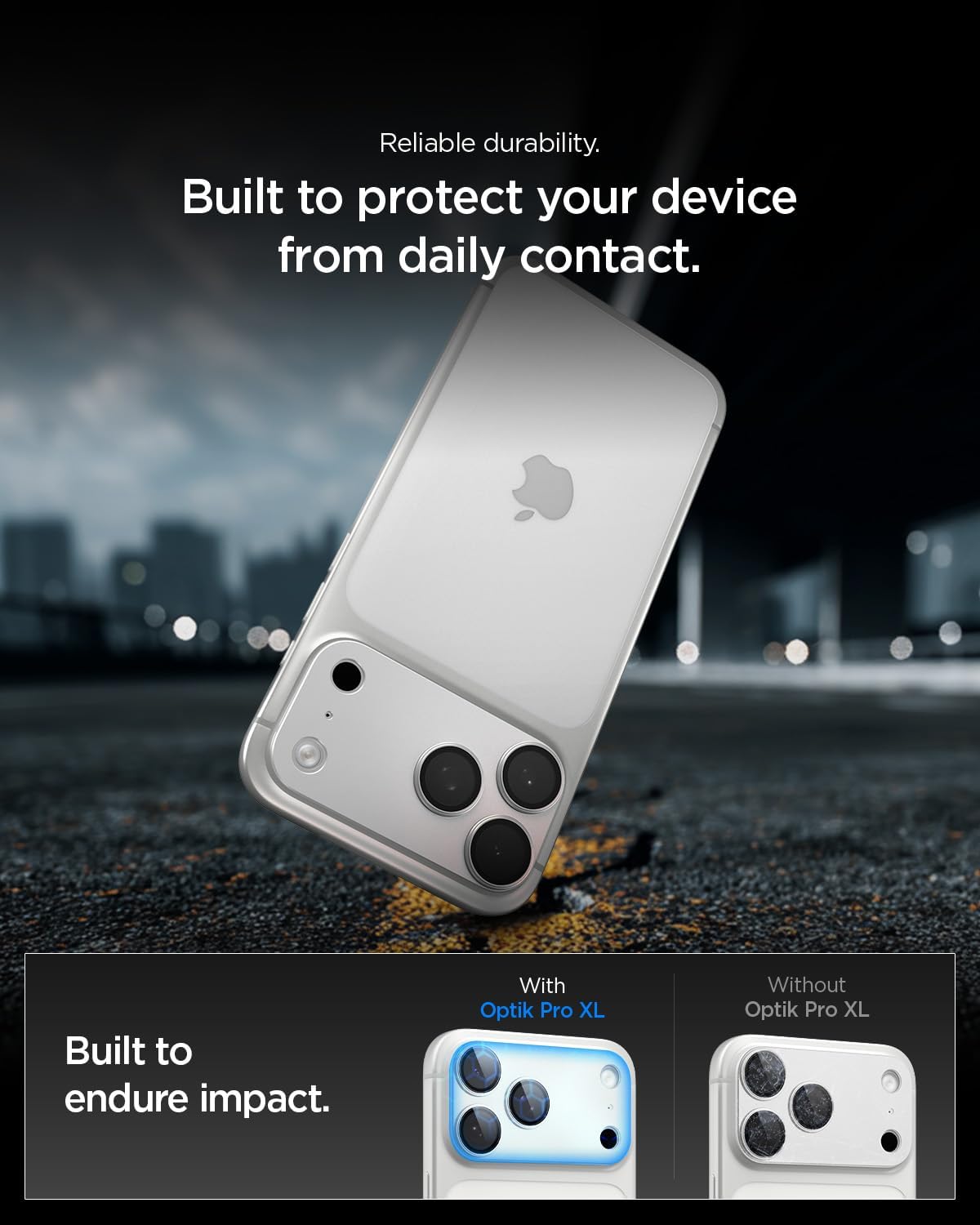 Detalle de Spigen Glas.tR EZ Fit Optik Pro XL pour iPhone 17 Pro Max : protection intégrale de l’objectif, adhérence renforcée