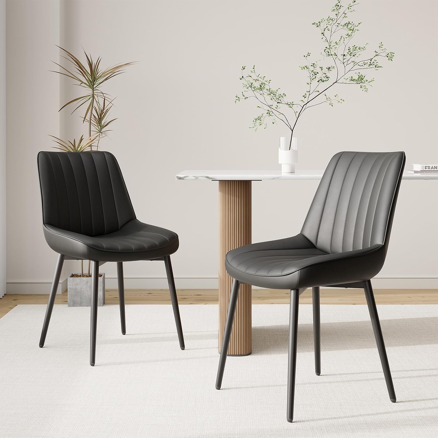 Detalle de COLAMY DCM18 Dining Chairs, Set of 2, Black Tech Fabric, Curved Backrest