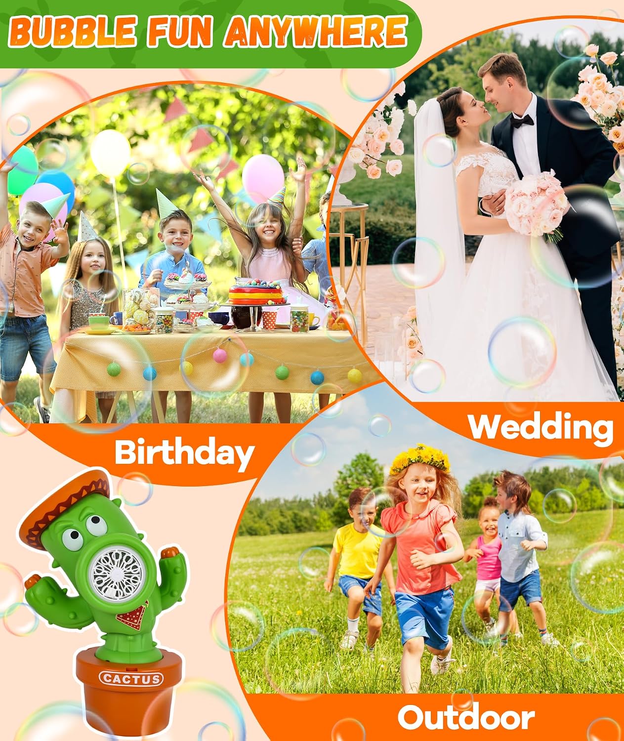 Thumbnail 6 de Protado Bubble Machine for Kids – Rechargeable Dancing Cactus Bubble Blower