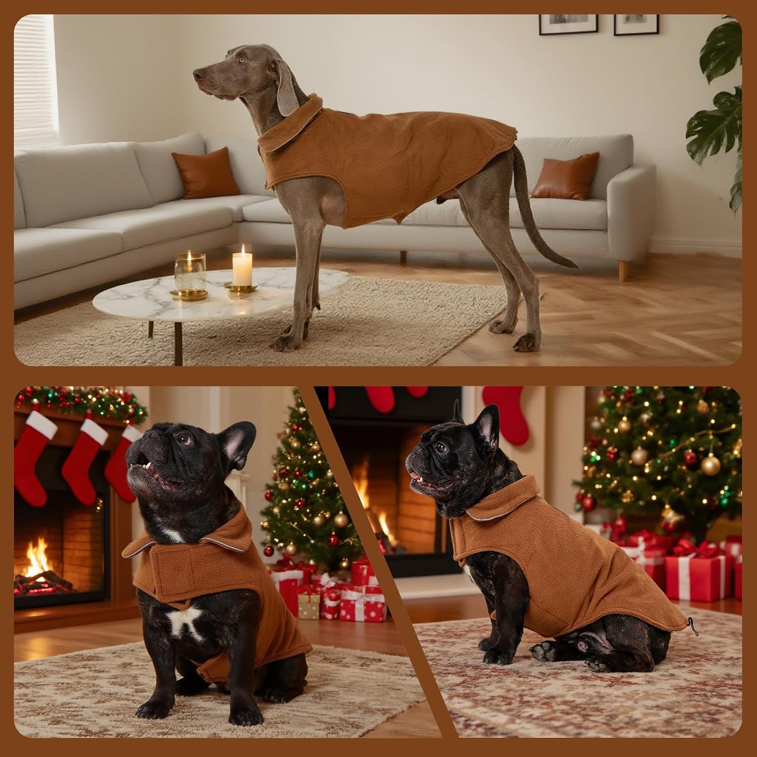 Thumbnail 6 de DENTRUN RM-344375-XXL-Brown Reversible Fleece Dog Coat with Reflective Trim
