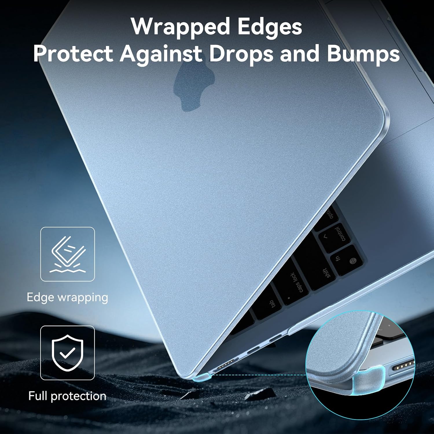 Detalle 2 de BlueSwan Hülle für MacBook Air 13,6 Zoll M2–M5 – Himmelblau transluzent, ultradünn und matt