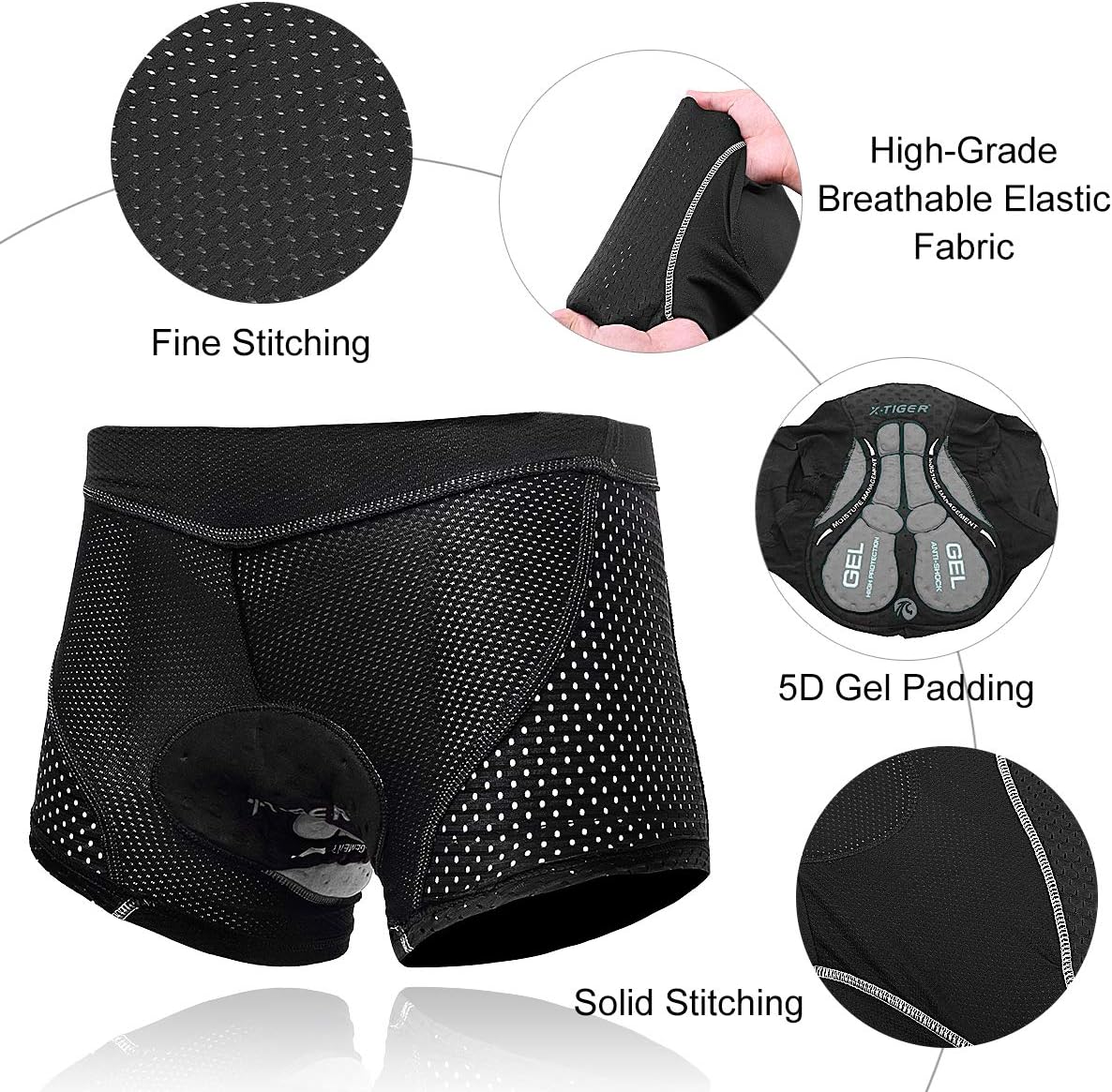Detalle de X-TIGER Ciclismo Uomo 5D Gel Imbottito Boxer: comfort e versatilità per allenamenti e uscite