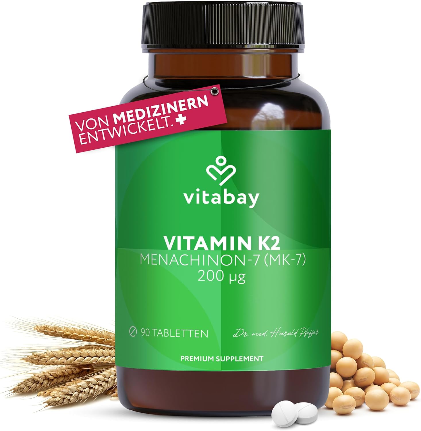 Detalle de Vitabay Vitamin K2 MK-7 Hochdosiert 200 µg – 90 vegane Tabletten, 3 Monate Vorrat