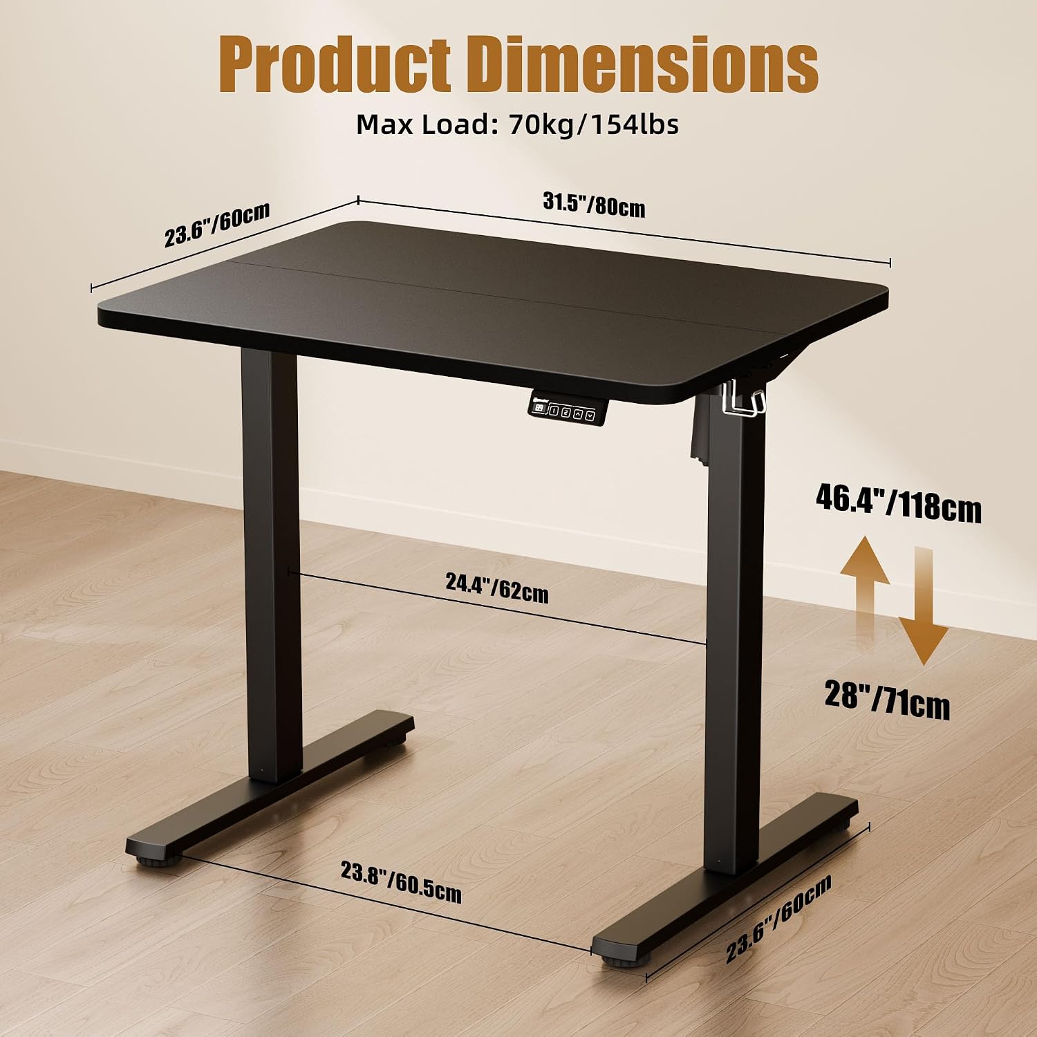 Detalle de ERGOMAKER Electric Height Adjustable Desk 80x60cm