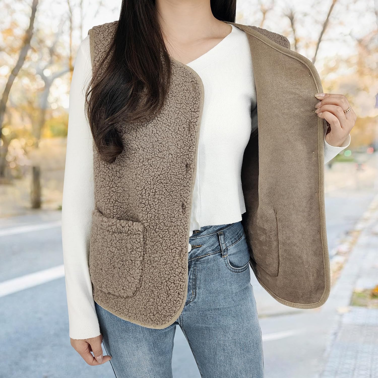 Detalle 1 de beifon Teddy Fleece Weste Damen
