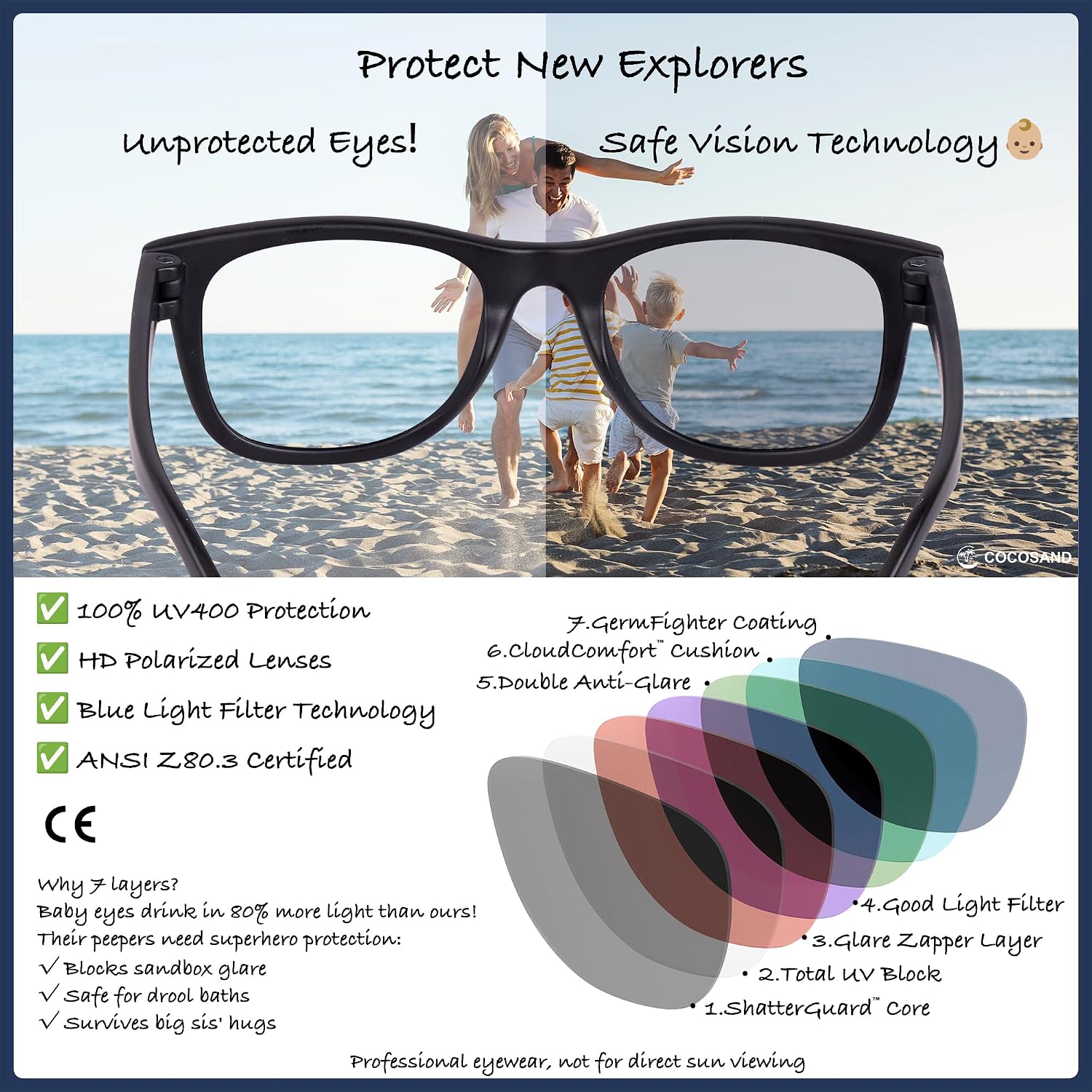 Thumbnail 2 de COCOSAND Flexible Polarized Baby Sunglasses with Strap for 0-24 Months