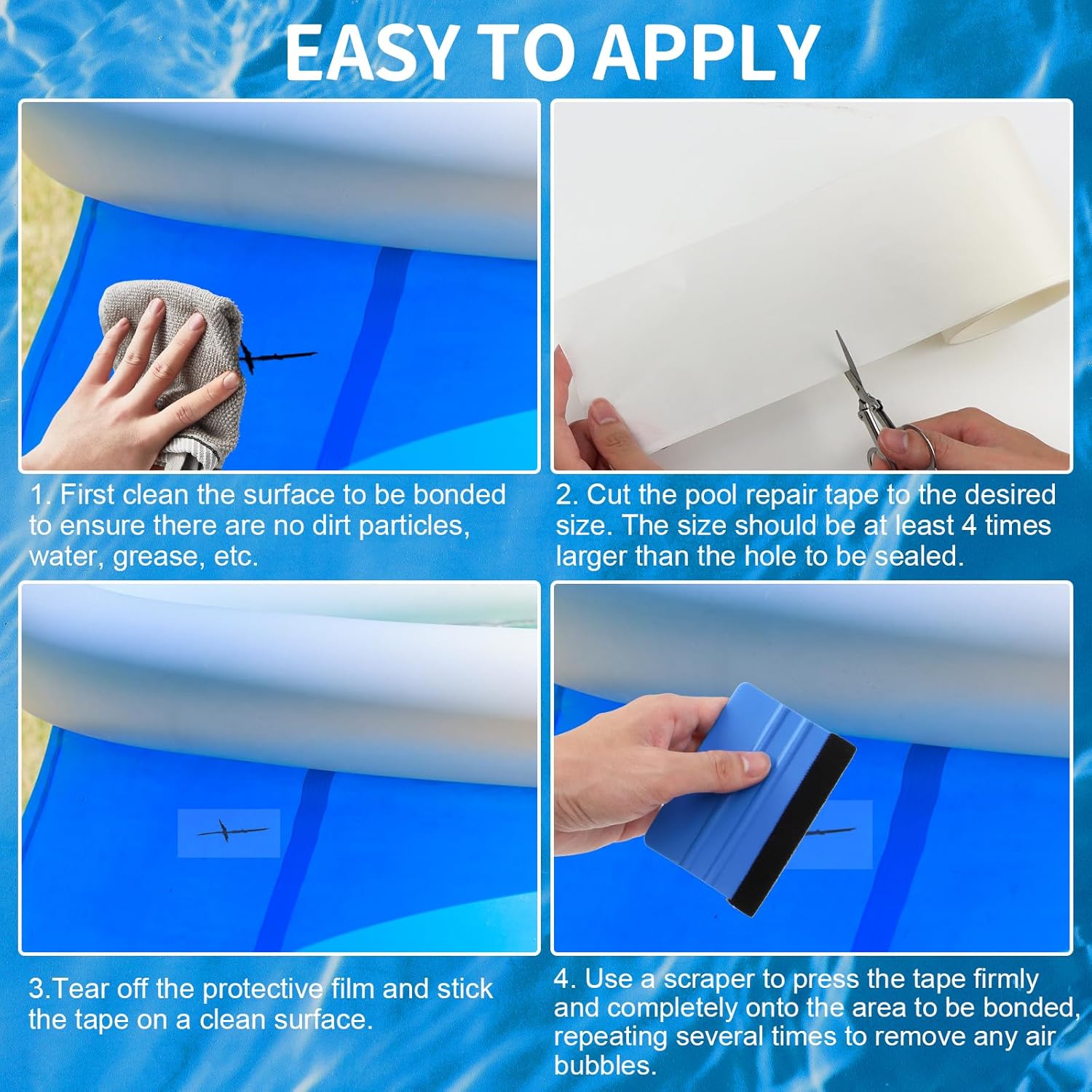 Thumbnail 5 de TAIANJI Pool Repair Kit 10 x 300cm: Waterproof TPU Patches with Scraper & Scissors