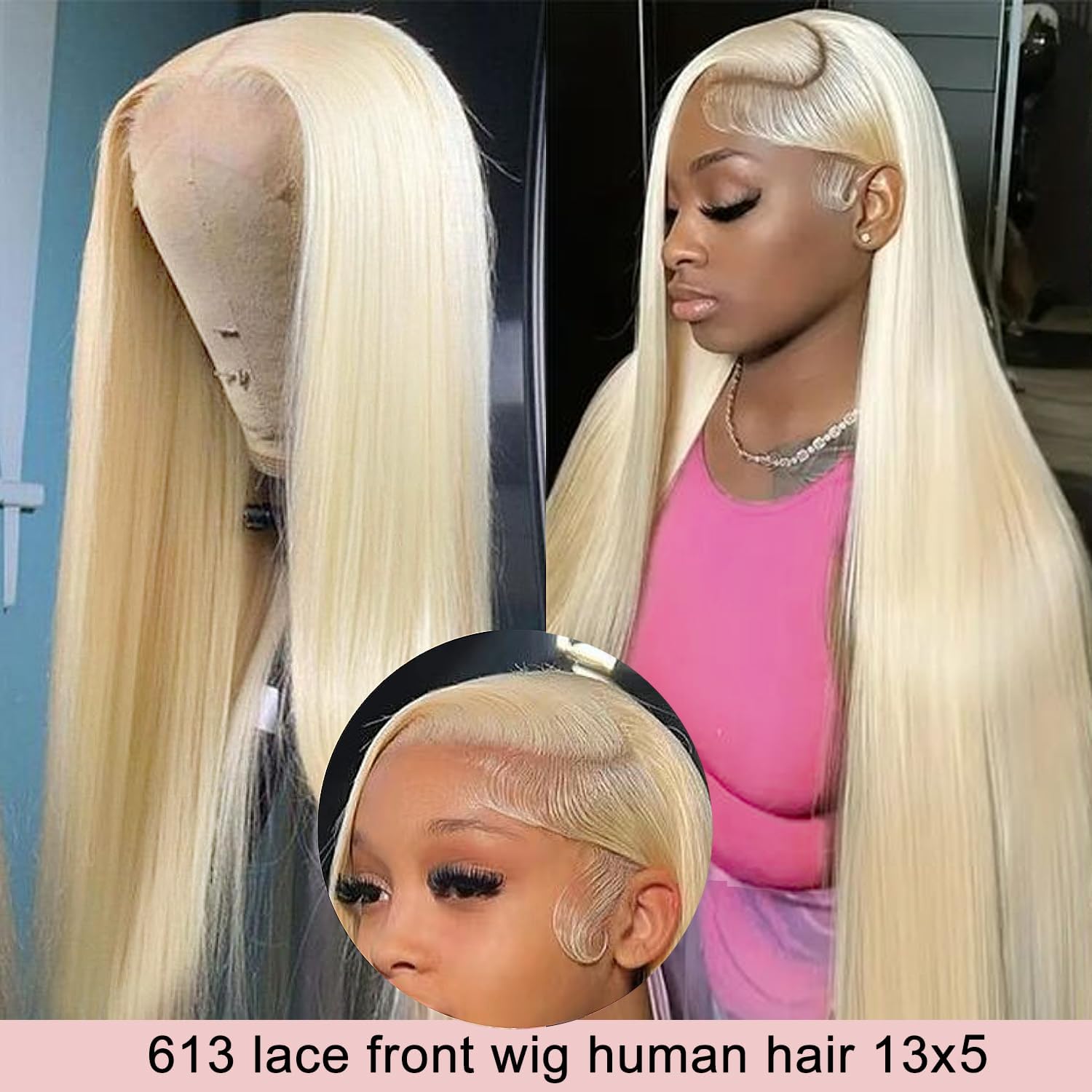Detalle de Myecool 30 Inch 613 Lace Front Wig – 13x5 HD Blonde Brazilian Human Hair