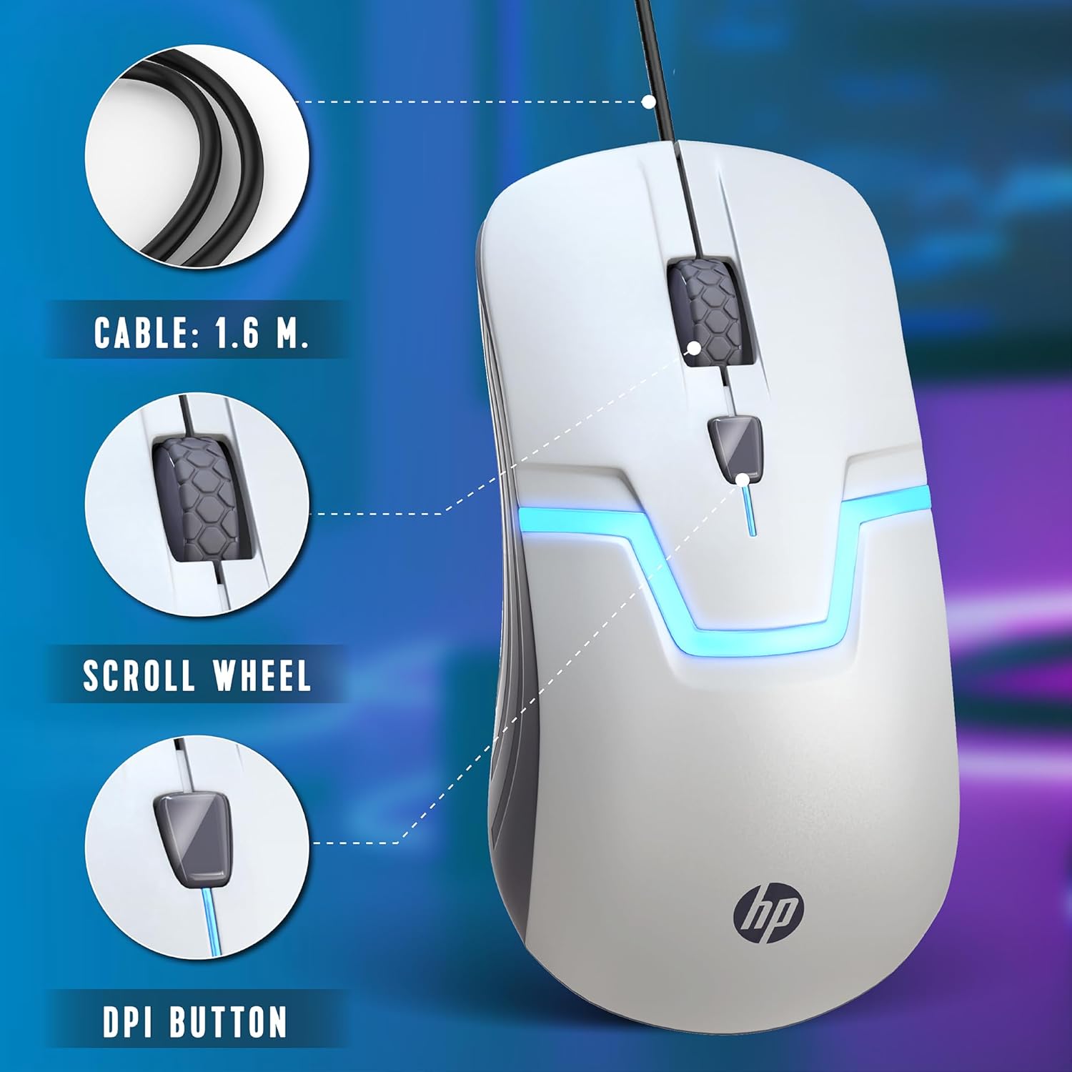 Thumbnail 3 de HP Wired Gaming Mouse (Optical Sensor) with 7-Color LED Lighting