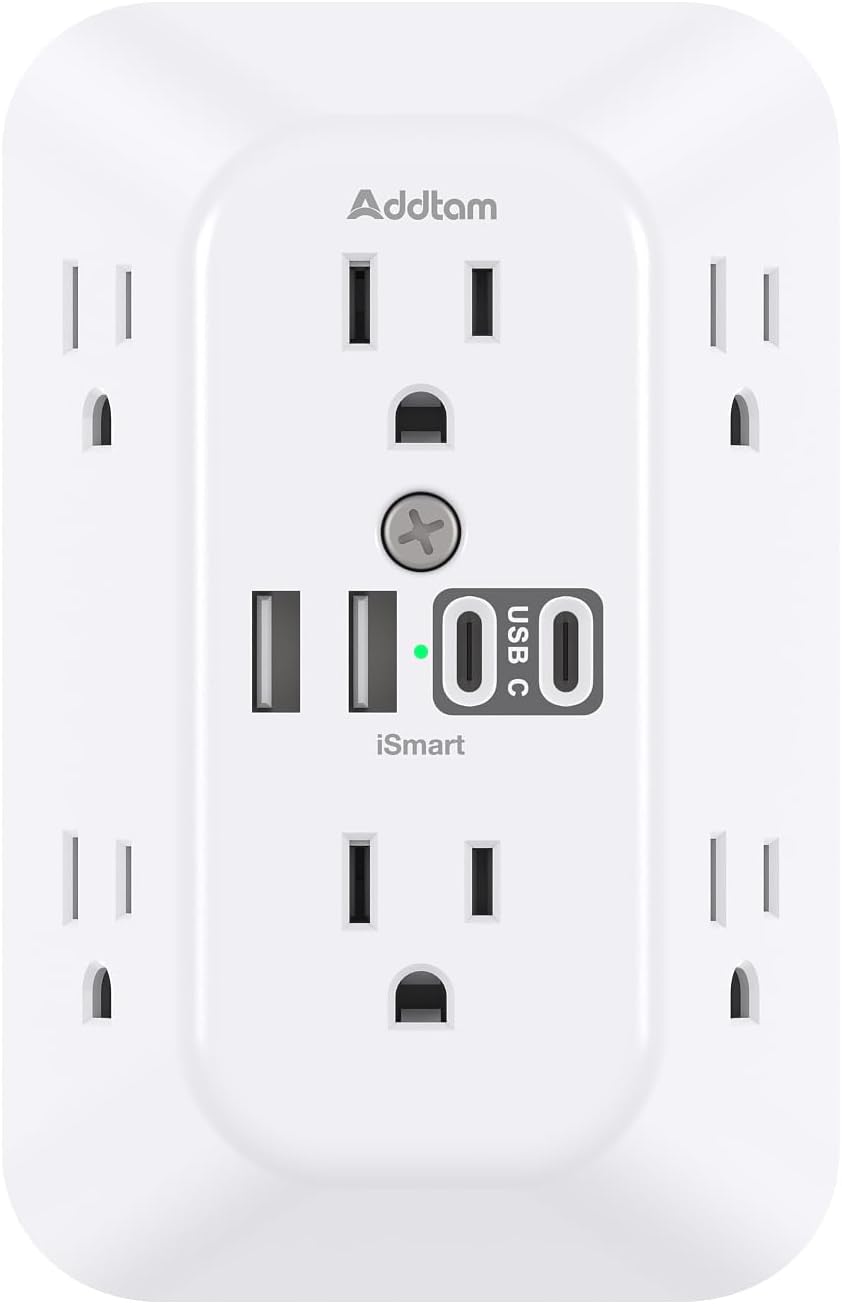 Detalle de Addtam AD5110 Surge Protector Outlet Extender with 6 AC Outlets and 4 USB Ports