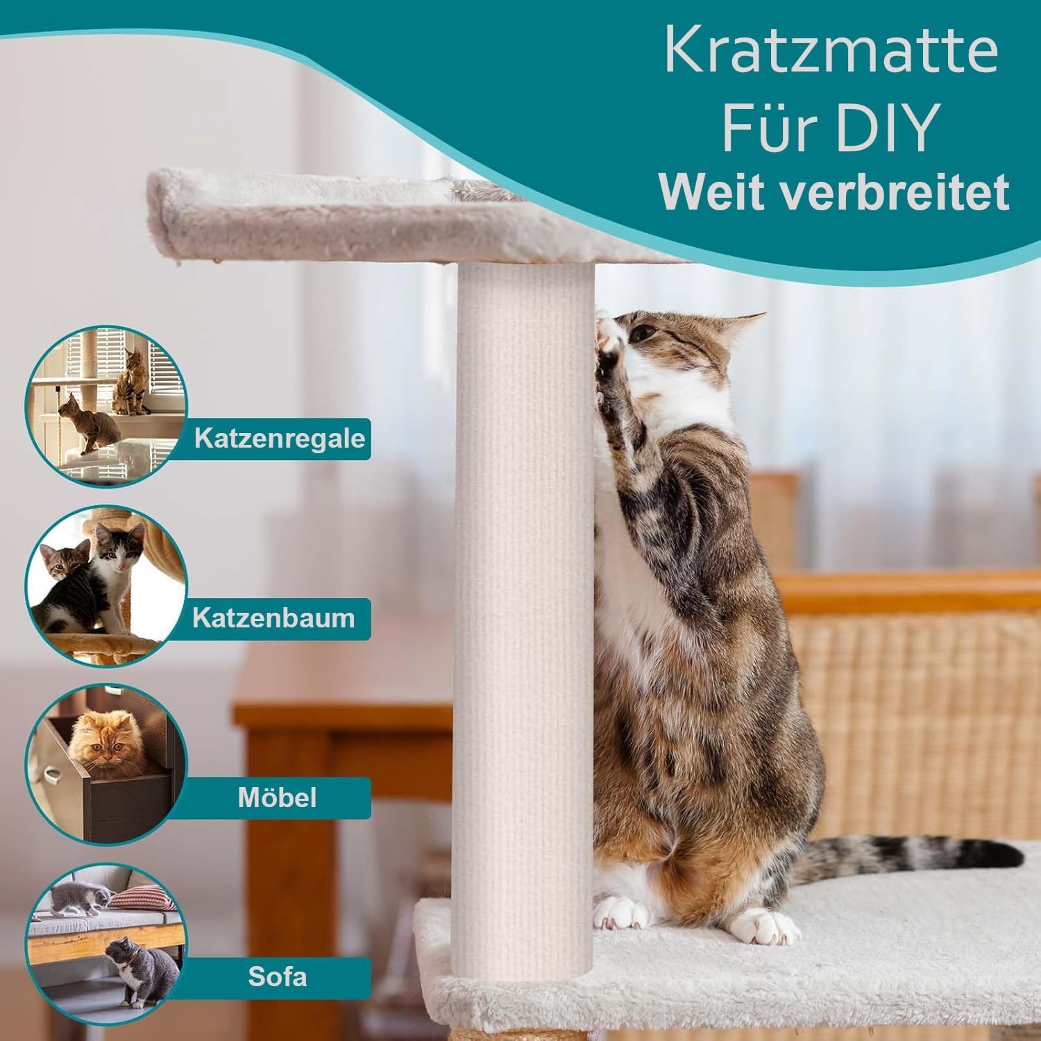 Detalle 2 de Katzen Kratzmatte Selbstklebend XXL 200×40 cm