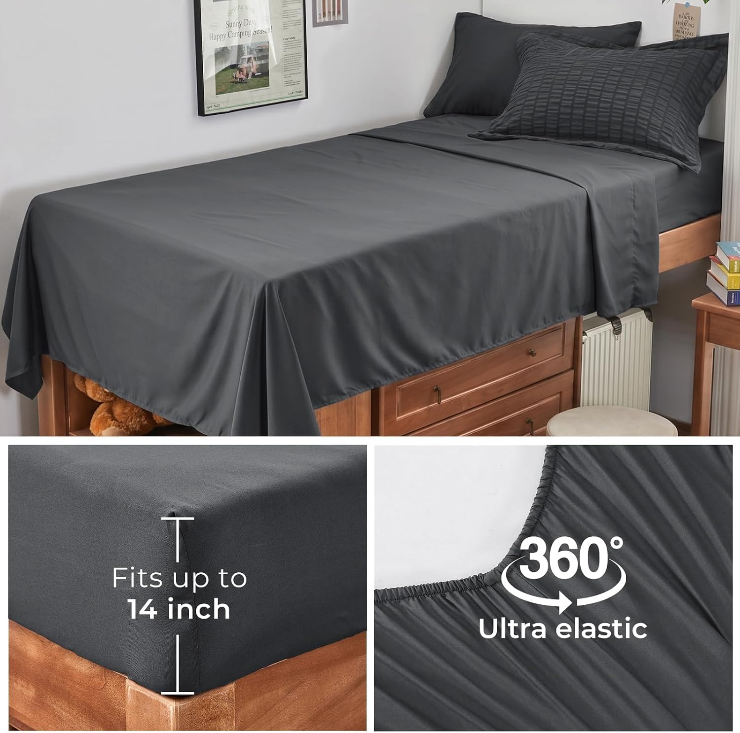 Thumbnail 6 de HYMOKEGE Twin Size Seersucker Duvet Comforter Set, Dark Gray – 5-Piece
