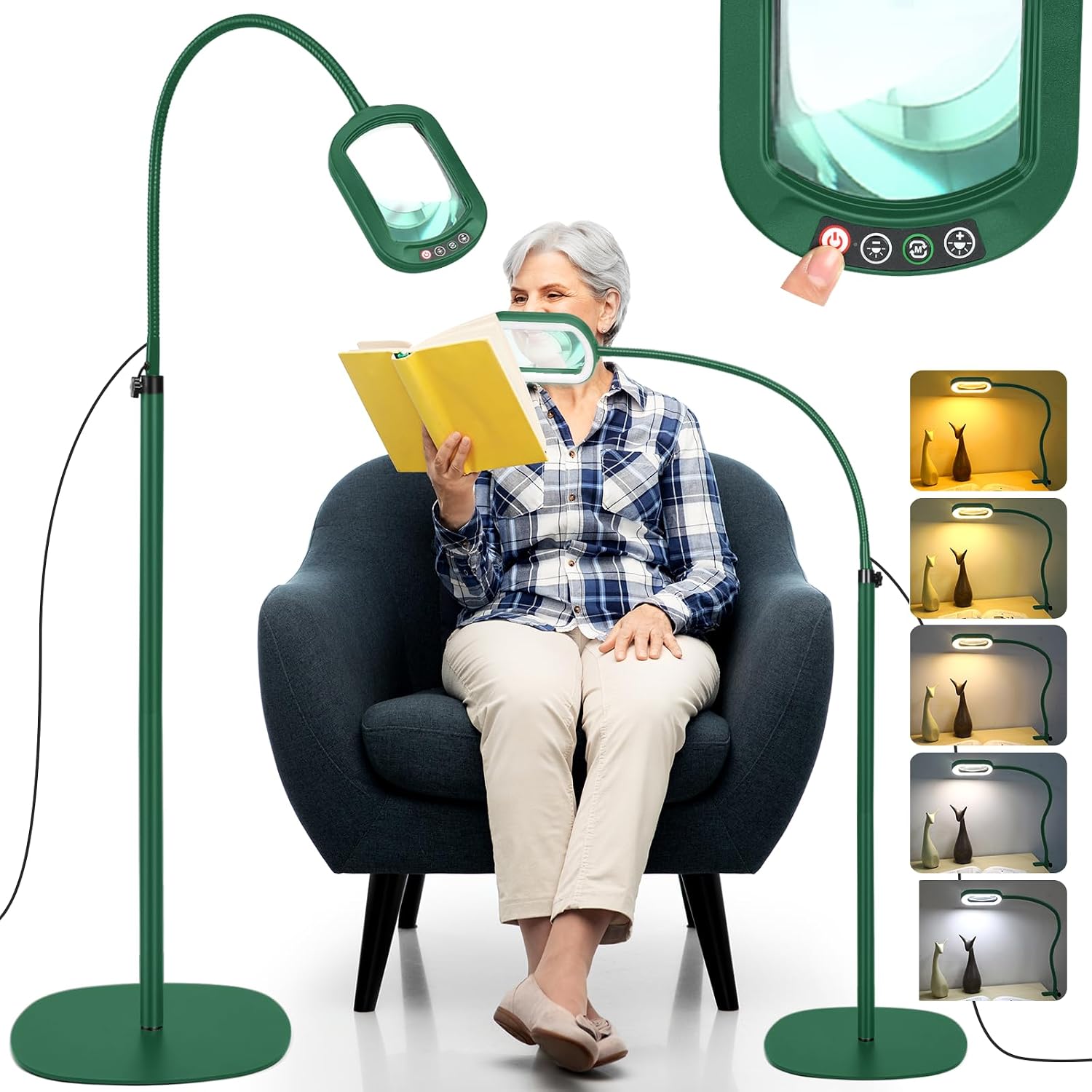 Detalle de Veemagni 12X Rectangular Magnifying Glass with Light and Stand – 3-in-1 LED Floor Lamp with 24" Flexible Gooseneck