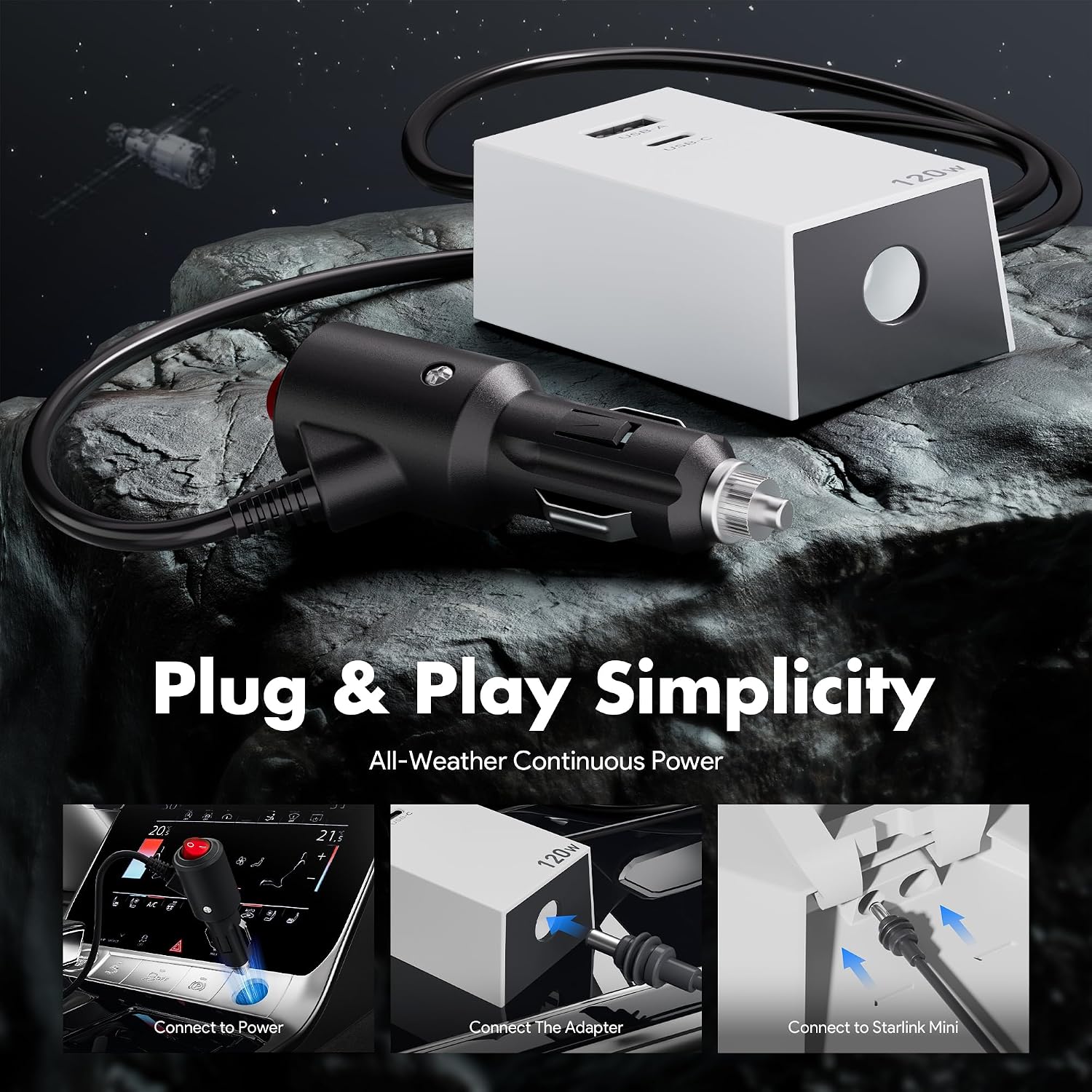 Detalle 1 de XLTTYWL EP-SK0163 12V Car Adapter for Starlink Mini, 120W with USB-C PD