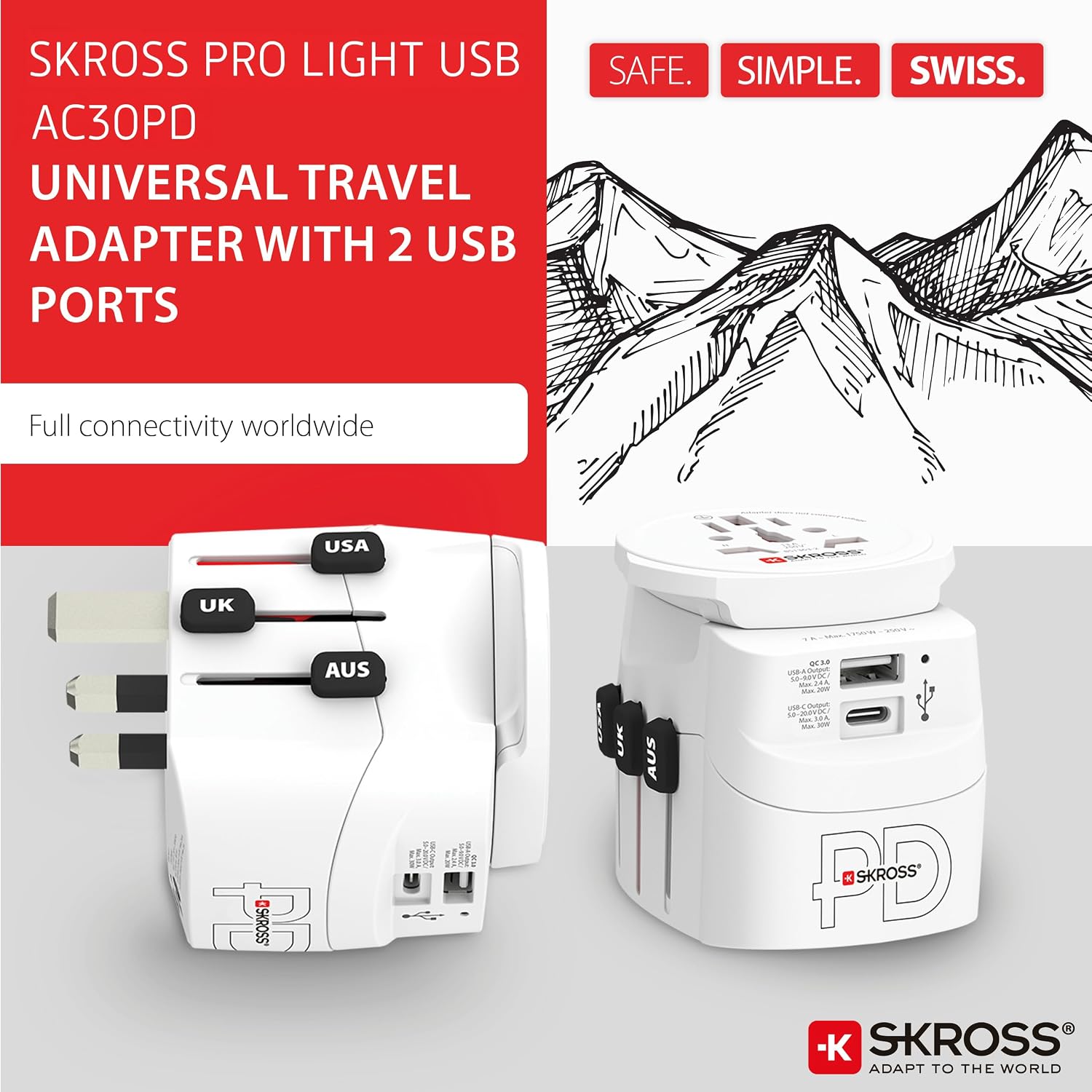 Detalle de SKROSS PRO Light AC30PD World Universal Travel Adapter