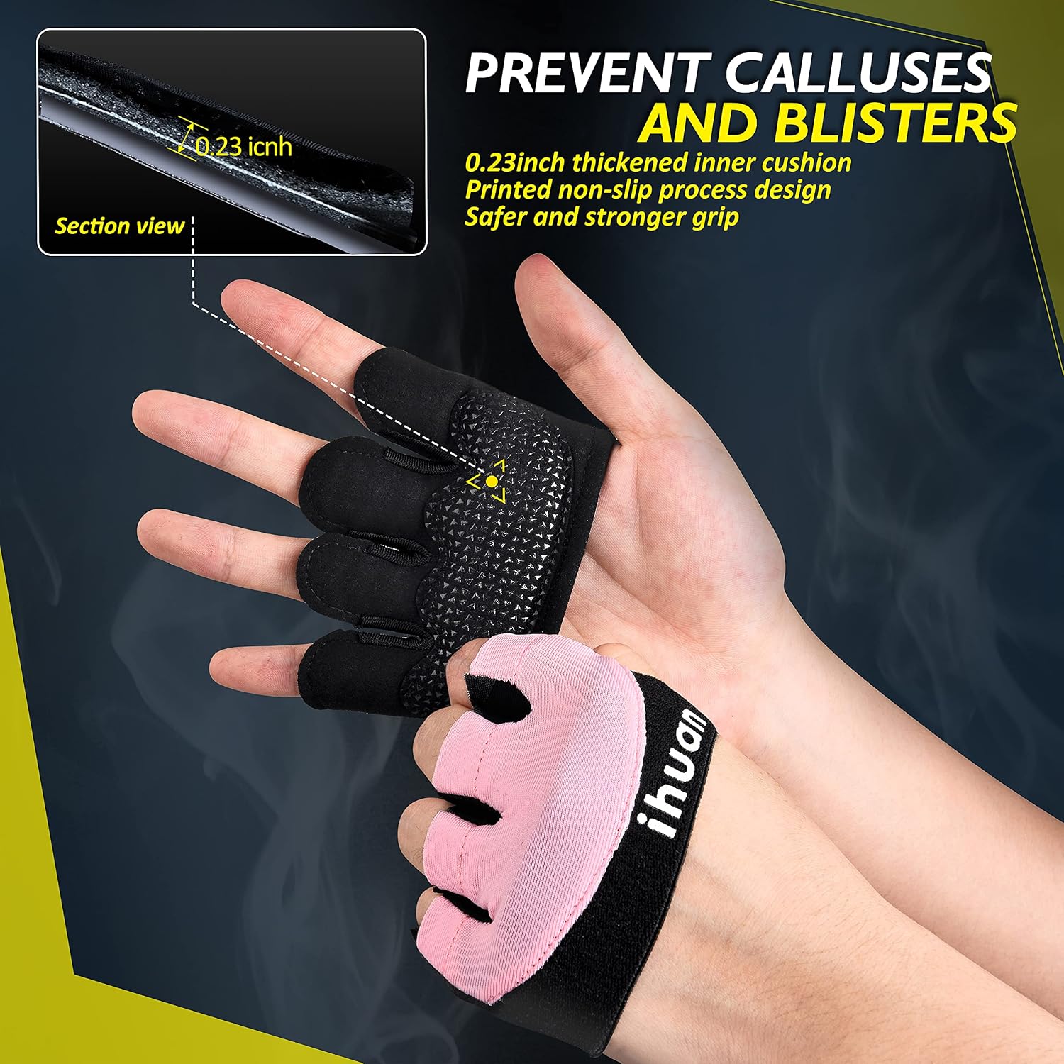 Detalle de ihuan Small Pink Half-Finger Weightlifting Gloves with Faux Leather