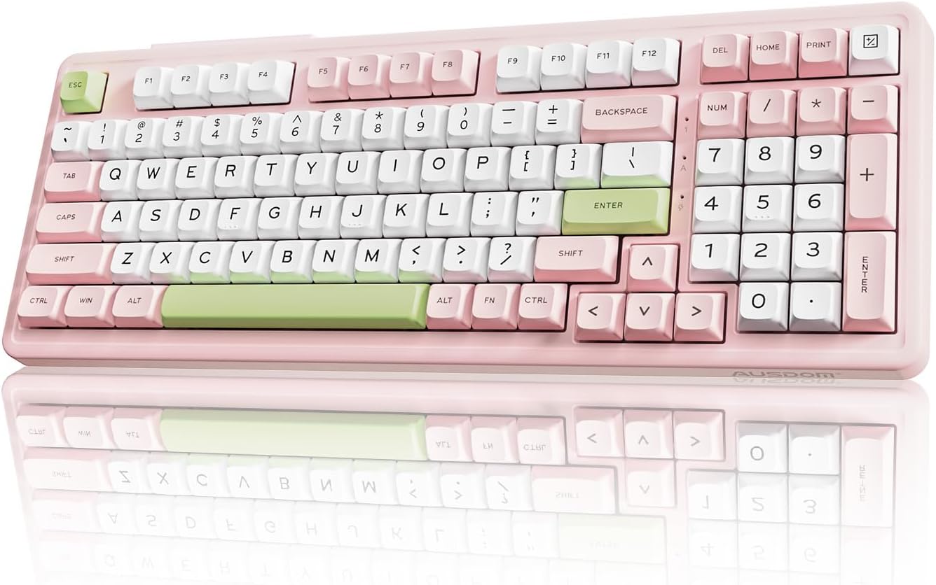 Detalle de AUSDOM H98 Pink Creamy 98-Key Mechanical Keyboard with RGB and Tri-Mode Connectivity