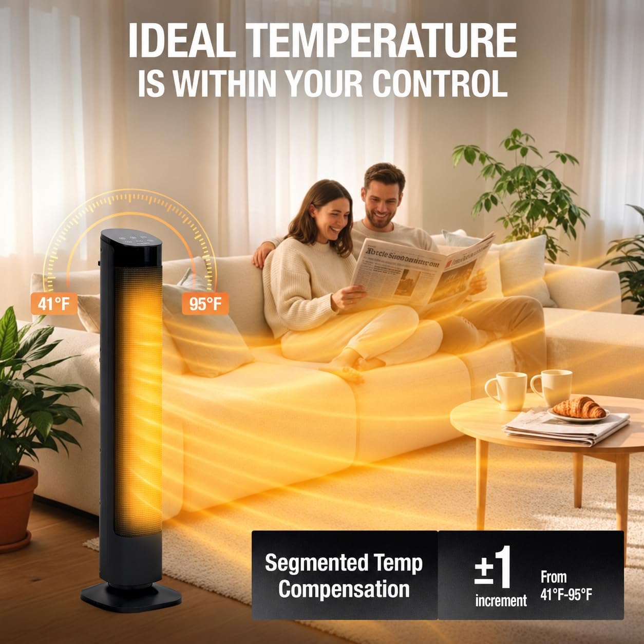 Detalle de Hykolity 24-Inch Space Heater, 1500W PTC Ceramic, ECO Thermostat, 4 Modes