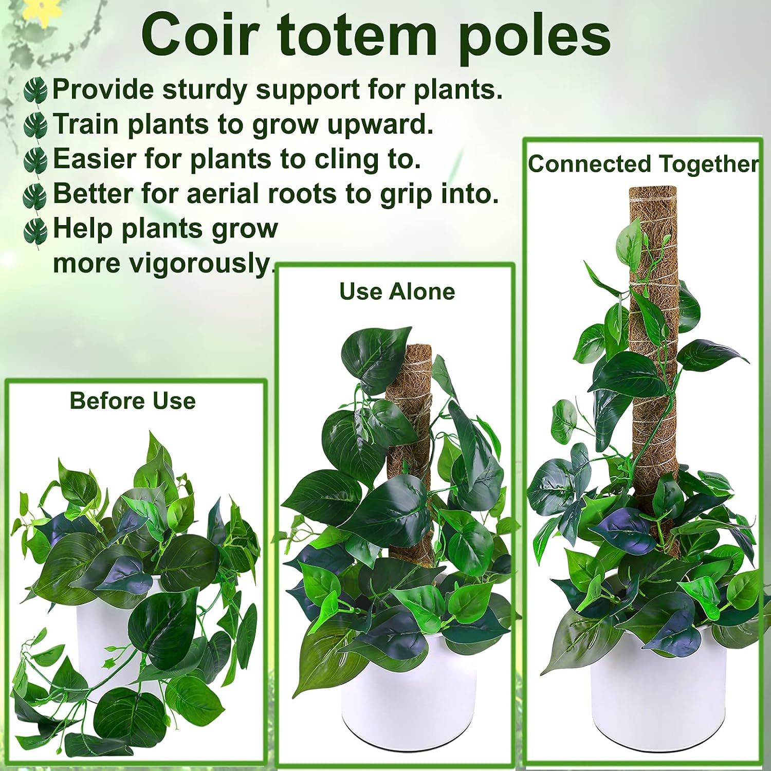 Detalle de Fabulas Moss Pole 58.7-Inch Coir Plant Support Set, 5-Pack with PVC Core