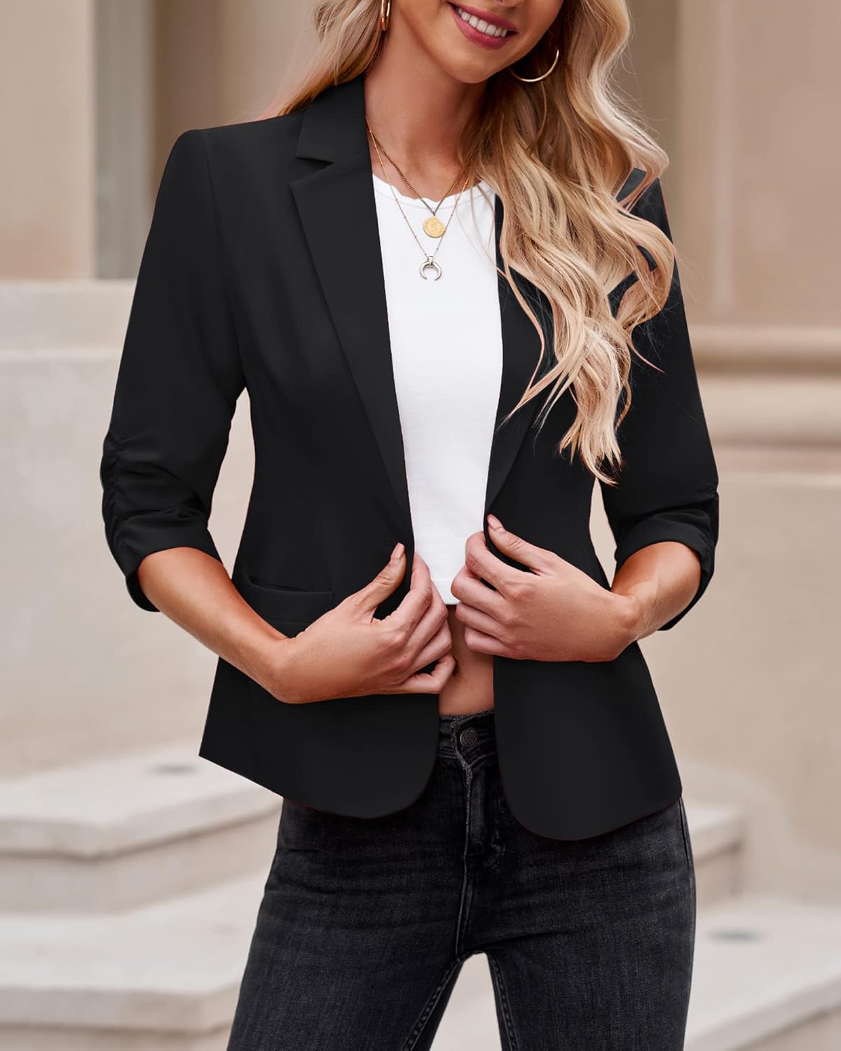 Thumbnail 1 de LookbookStore Women's 3/4 Sleeve Blazer: Soft, Lightweight Office-Ready Jacket