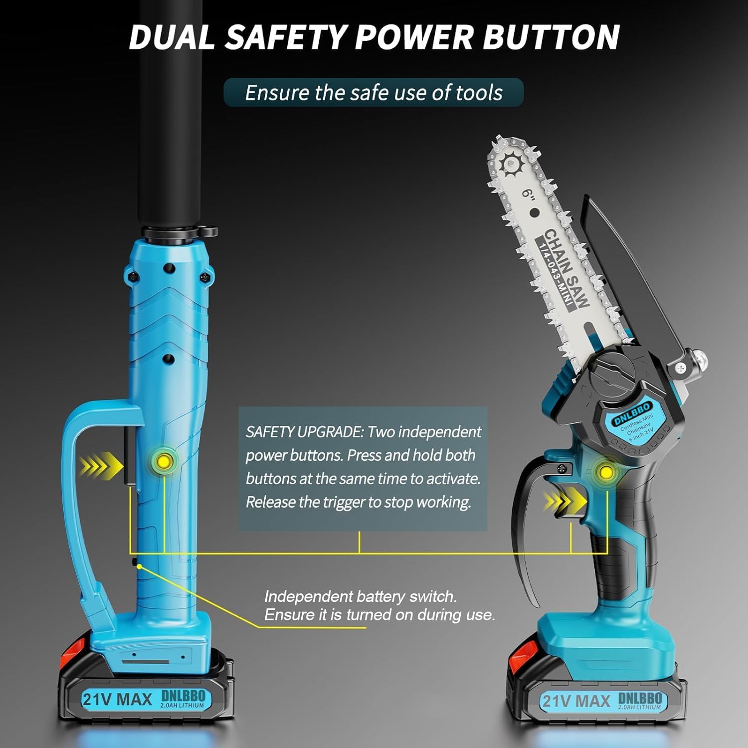 Detalle 2 de DNLBBO DNLBBO-03 2-in-1 Mini Chainsaw and 6-Inch Pole Saw