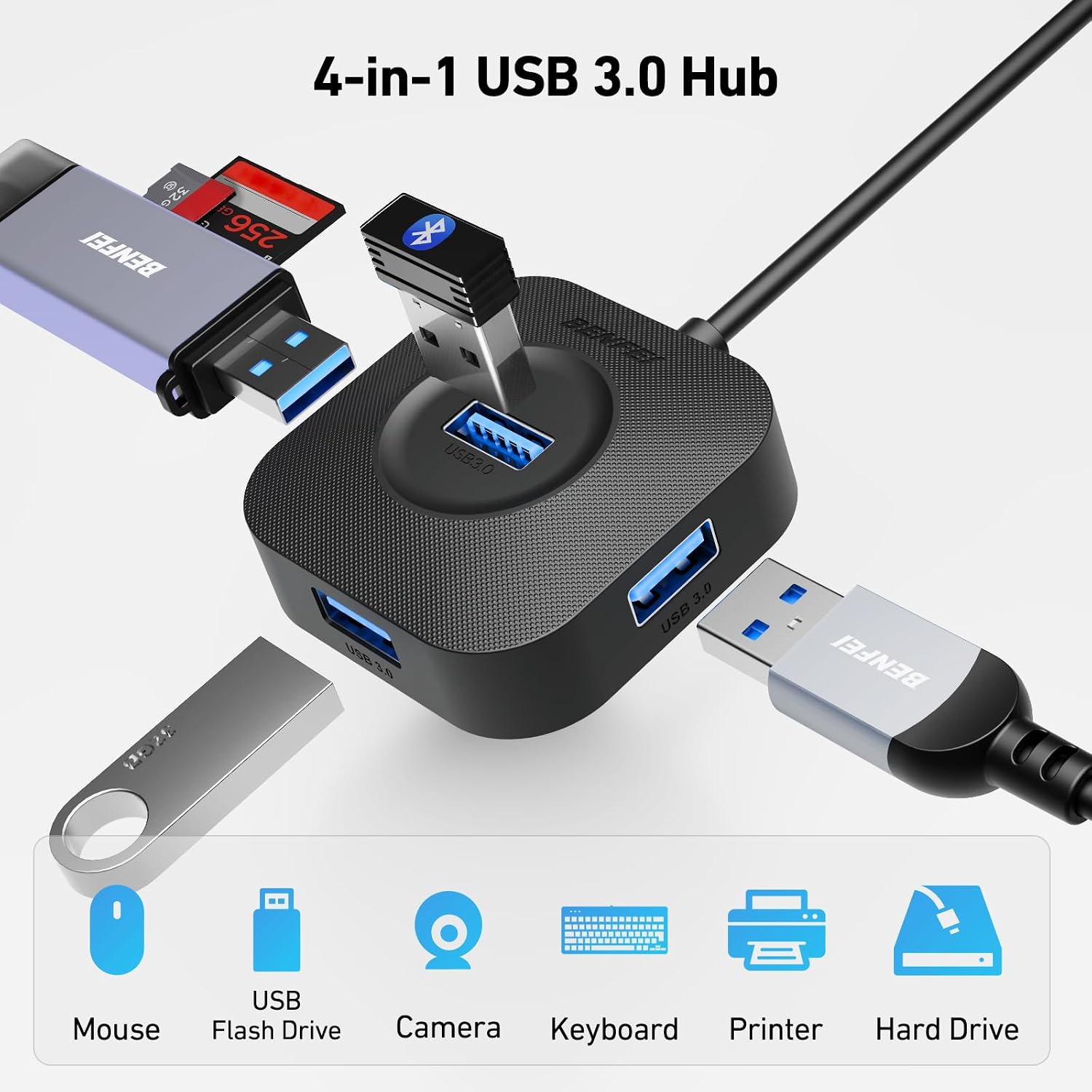 Thumbnail 1 de BENFEI Hub USB 3.0 a 4 porte con 5 Gbps: espansione semplice per PC, laptop e console