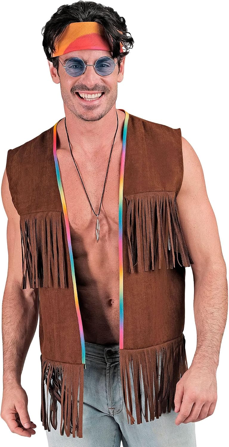 Thumbnail 1 de WIDMANN MILANO Party Fashion Hippie-Kostüm: ärmellose Fransenweste für Herren, braun (S/M)