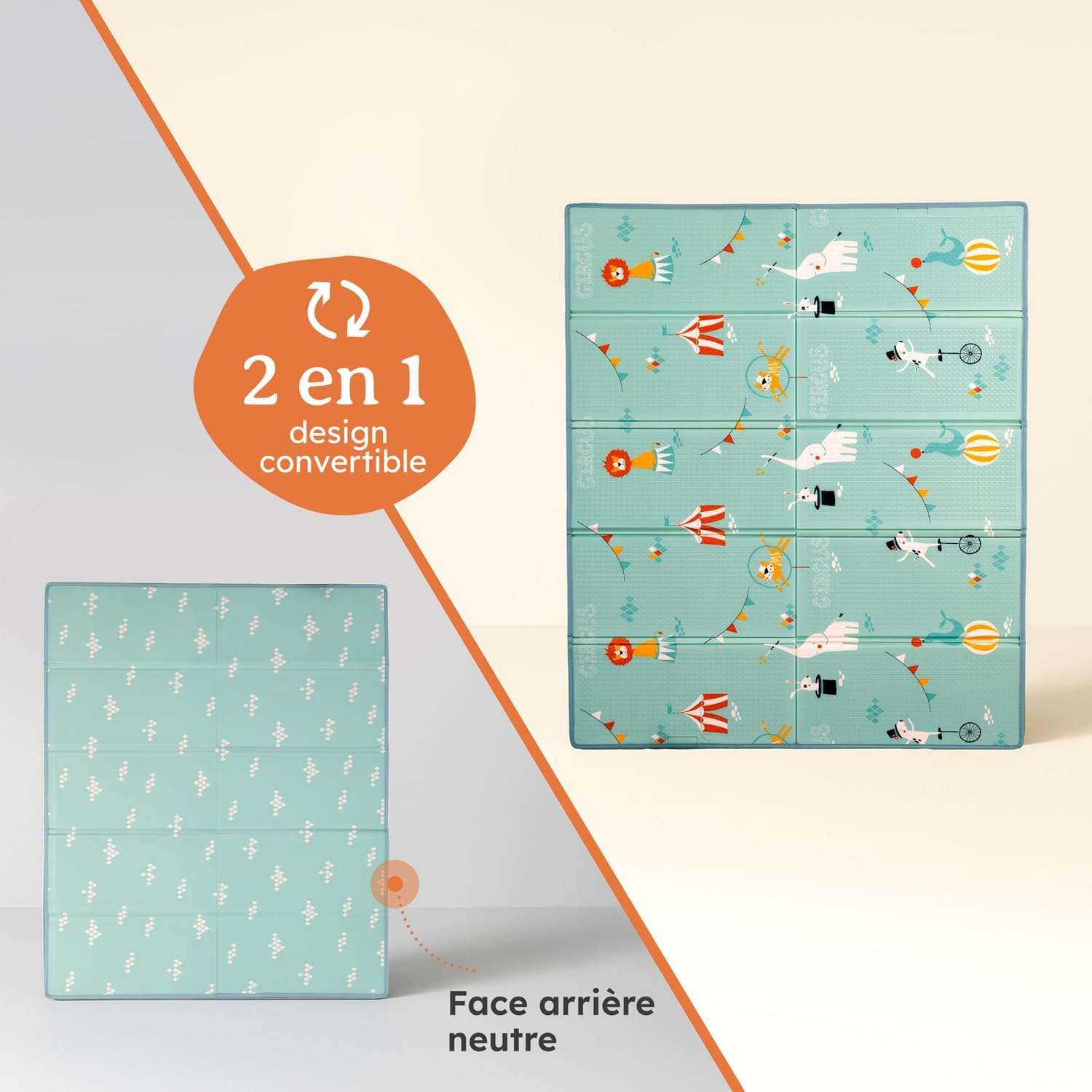 Thumbnail 6 de Tapis d’éveil Laleni 150 × 180 cm – modèle imperméable, pliable et réversible (cirque)