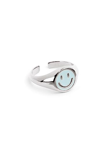 Detalle de SINGULARU Anillo Smiley Sky esmaltado azul único 💍