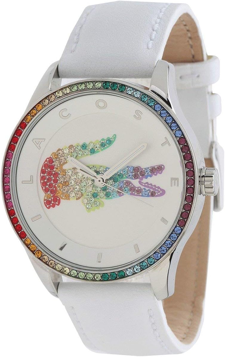 Detalle de Lacoste Orologio da Donna Victoria: mantello bianco, cinturino in pelle e bracciale quartz